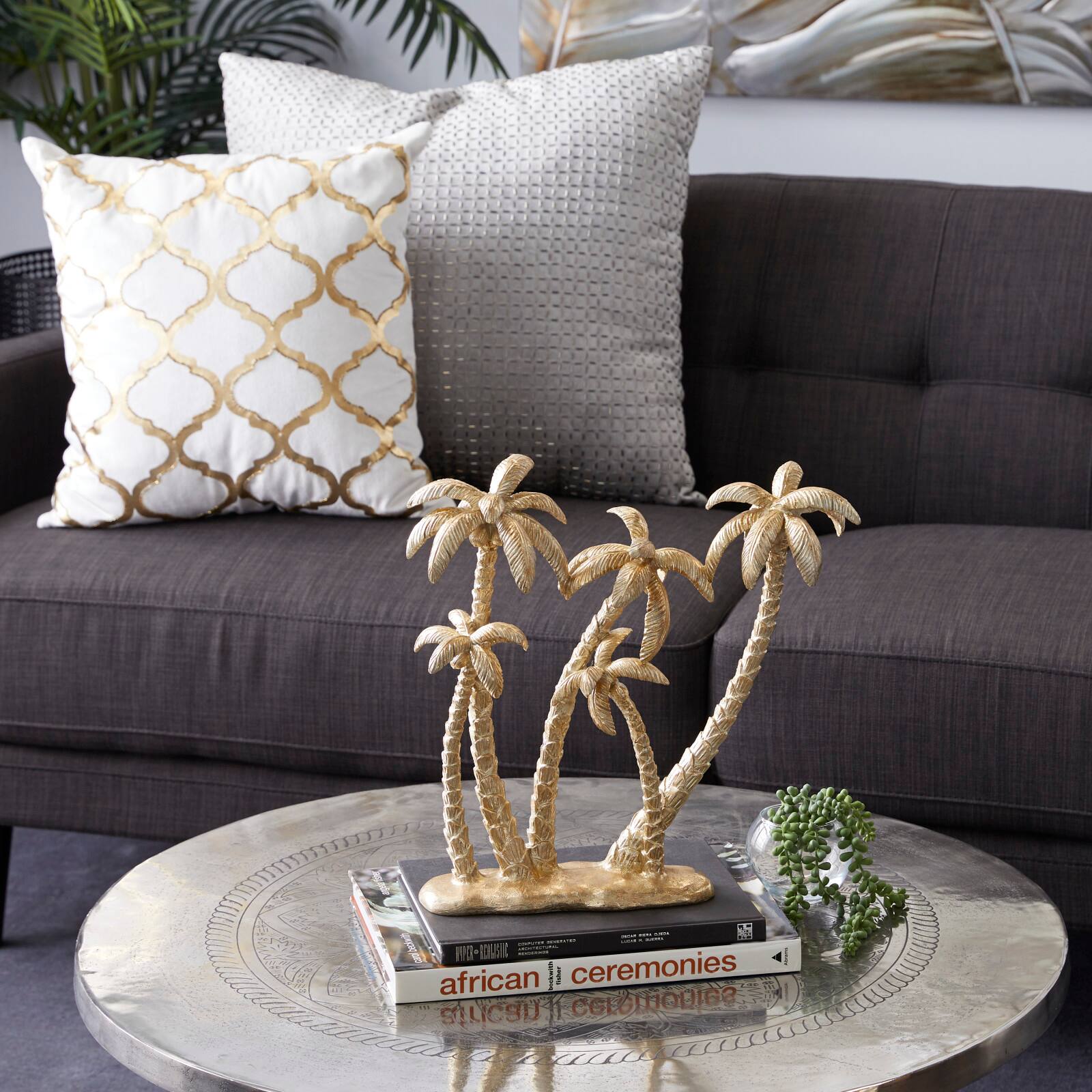 16&#x22; Gold Coastal Palm Tree Sculpture