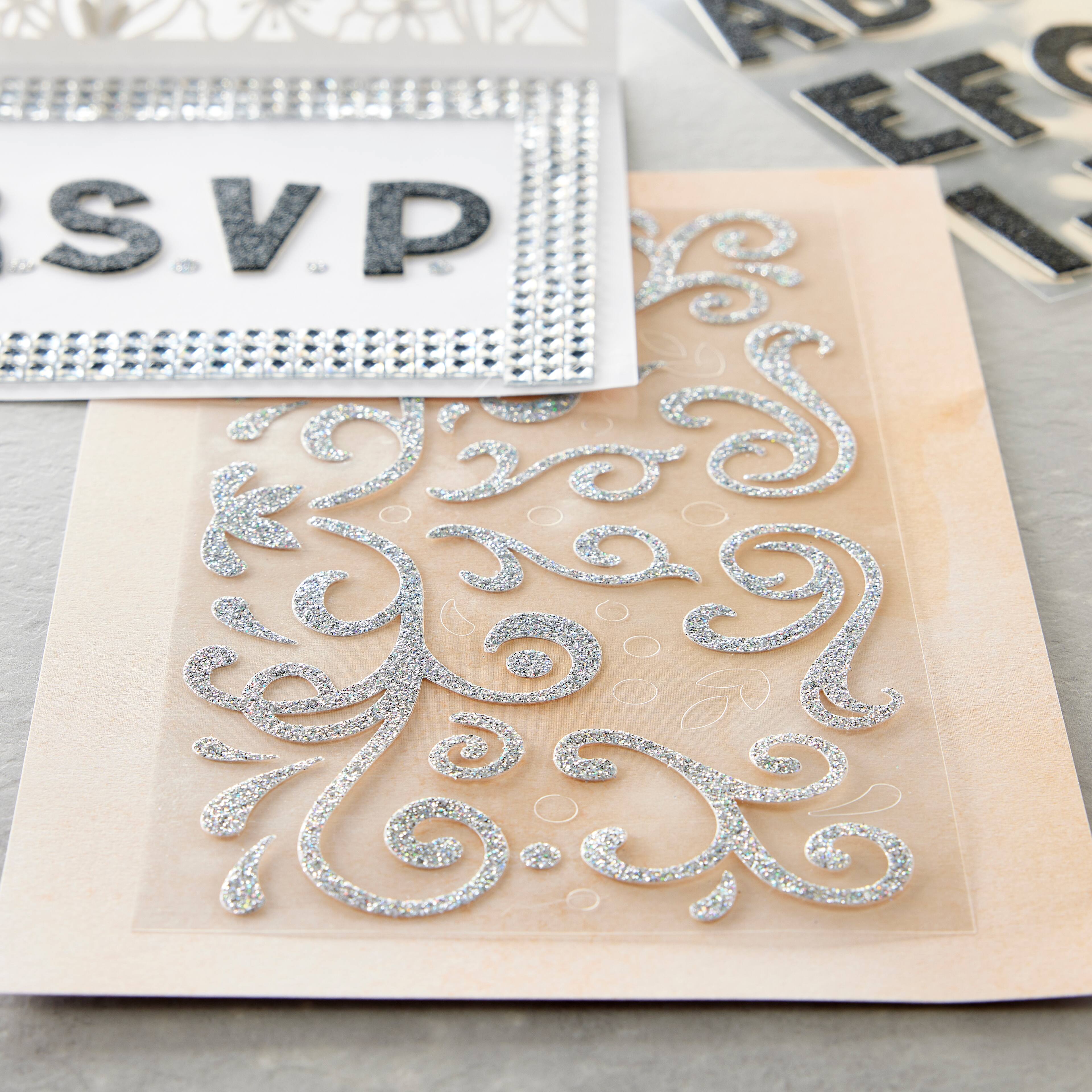 12 Pack: Silver Holographic Glitter Swirl Stickers by Recollections™