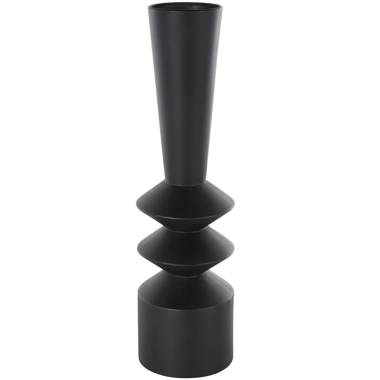 22&#x22; Black Metal Art Deco Style Fluted Vase