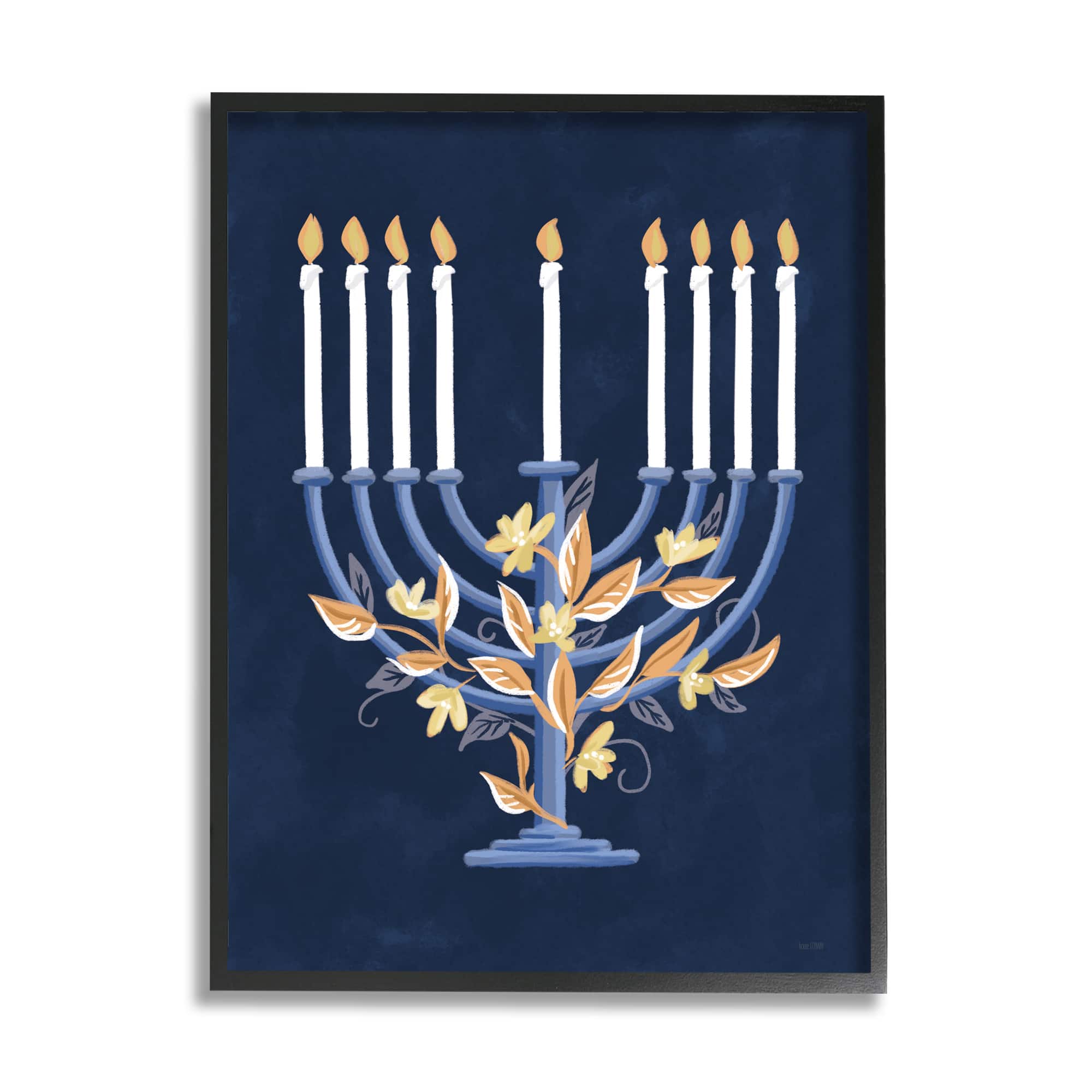 Stupell Industries Traditional Floral Hanukkah Menorah Framed Giclee Art