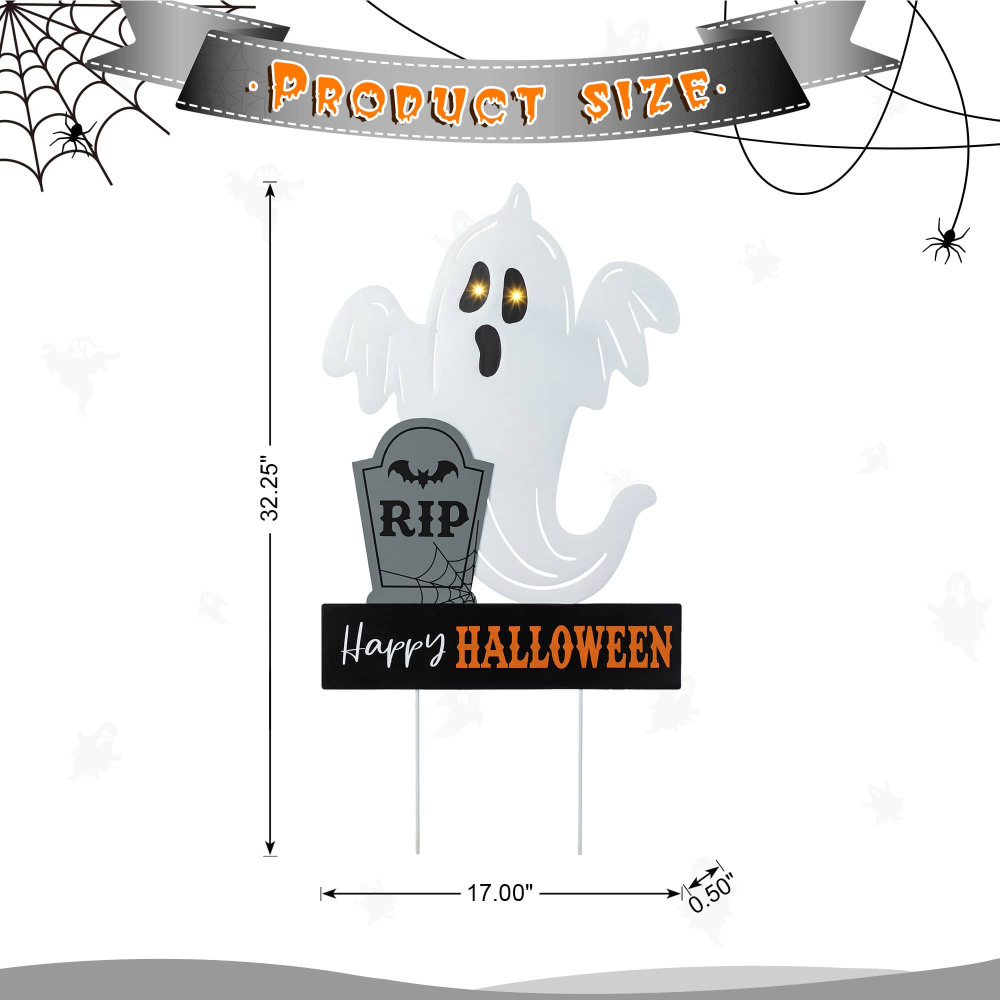 Glitzhome&#xAE; 32.25&#x22;H Lighted Halloween Metal Ghost Tombstone Yard Stake with Timer