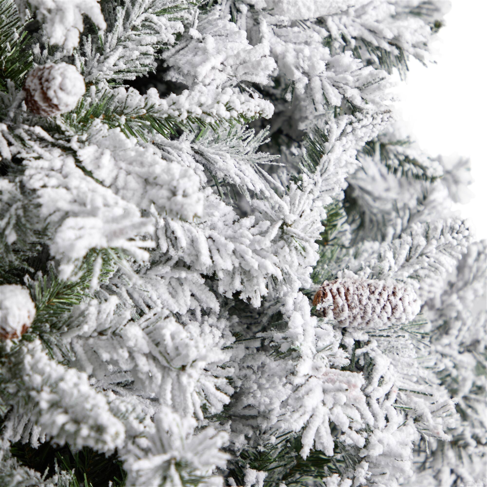 10ft. Pre-Lit Flocked White River Mountain Pine Artificial Christmas Tree, Clear LED Lights