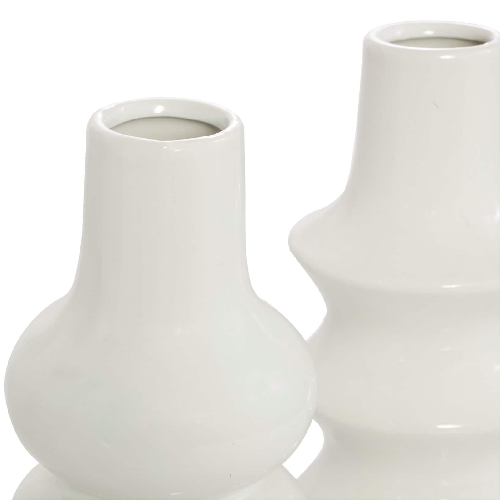 11&#x22; White Ceramic Abstract Vase Set