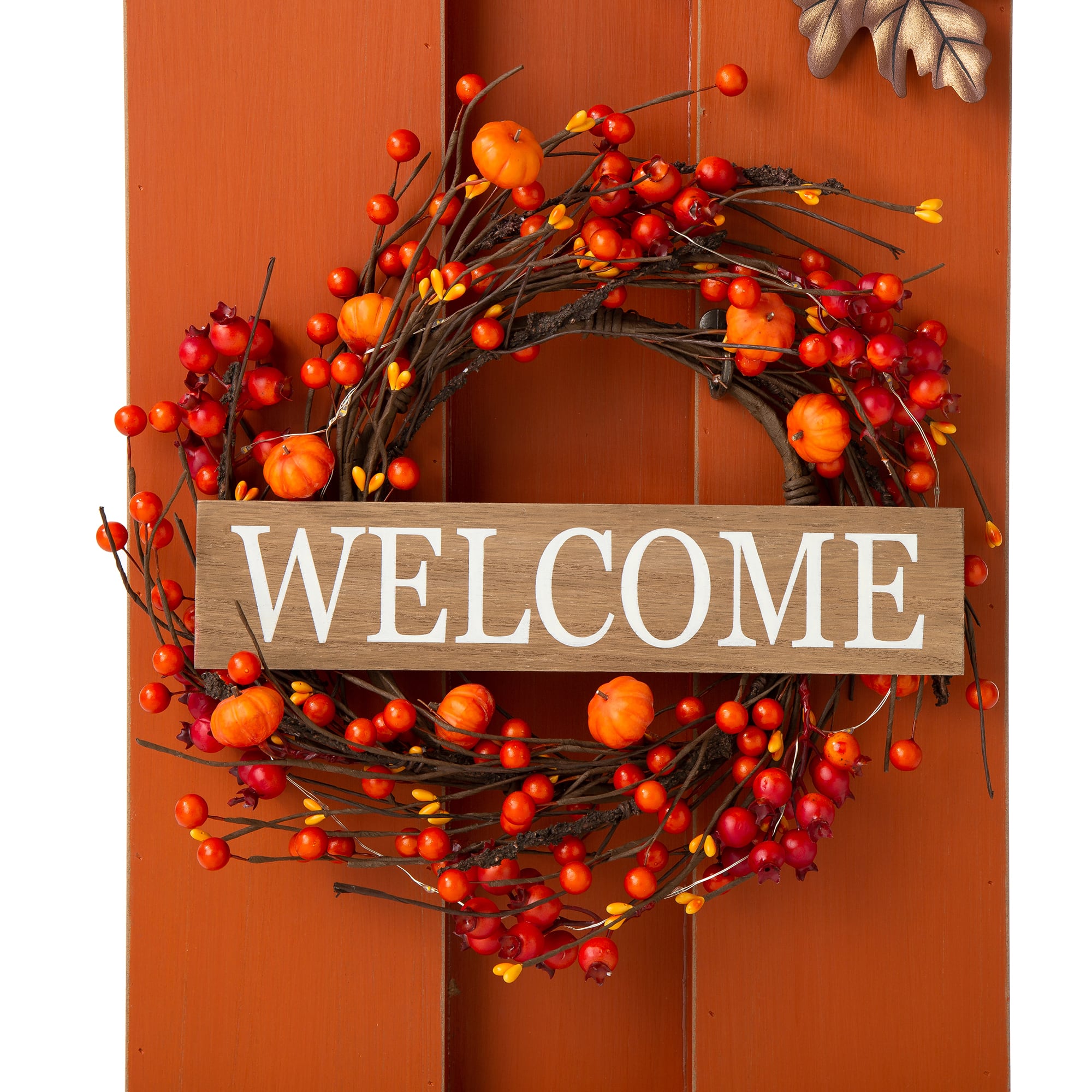 Glitzhome® 30" Fall Lighted Pumpkin & Wreath Décor