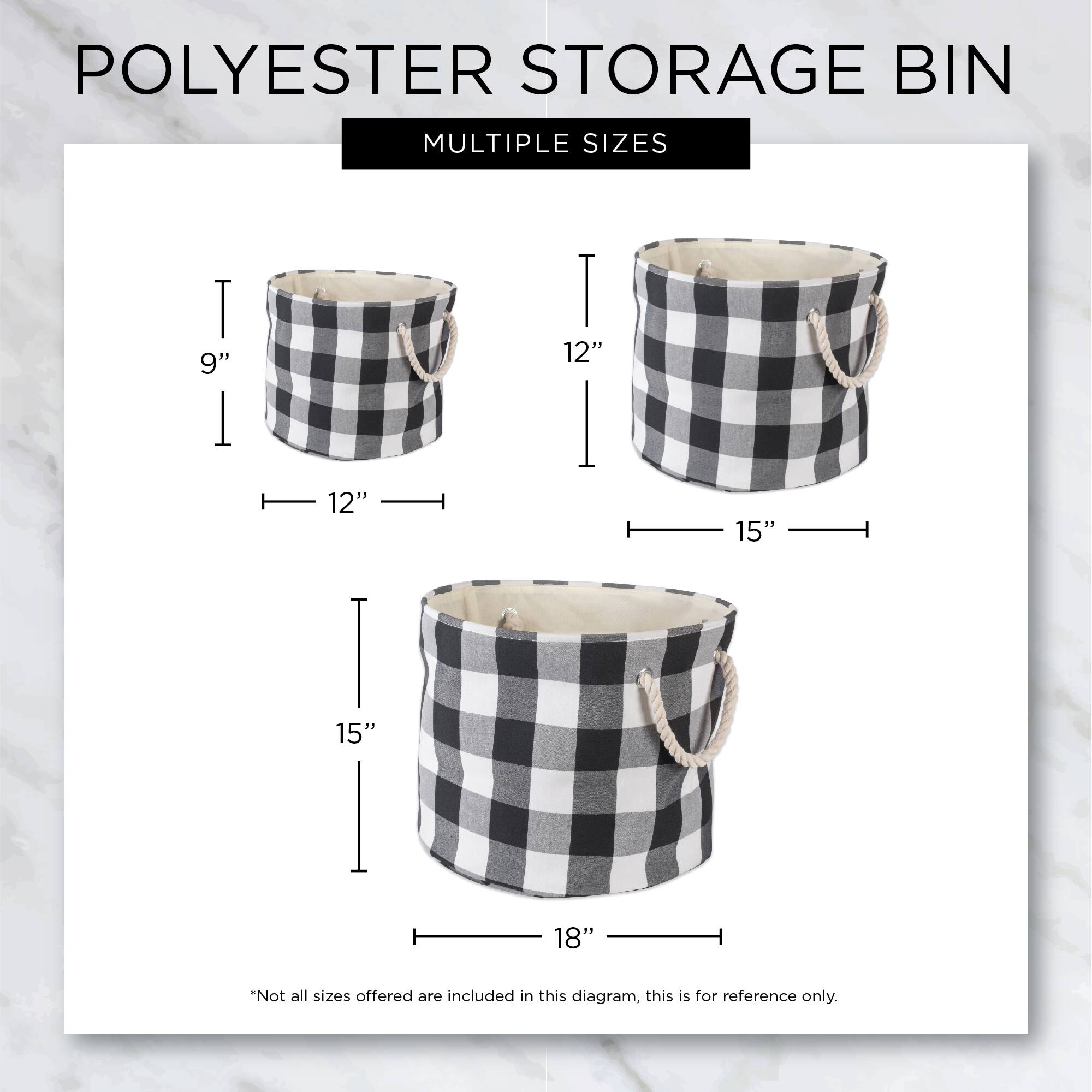 DII&#xAE; Large Round White/Black Buffalo Check Polyester Bin