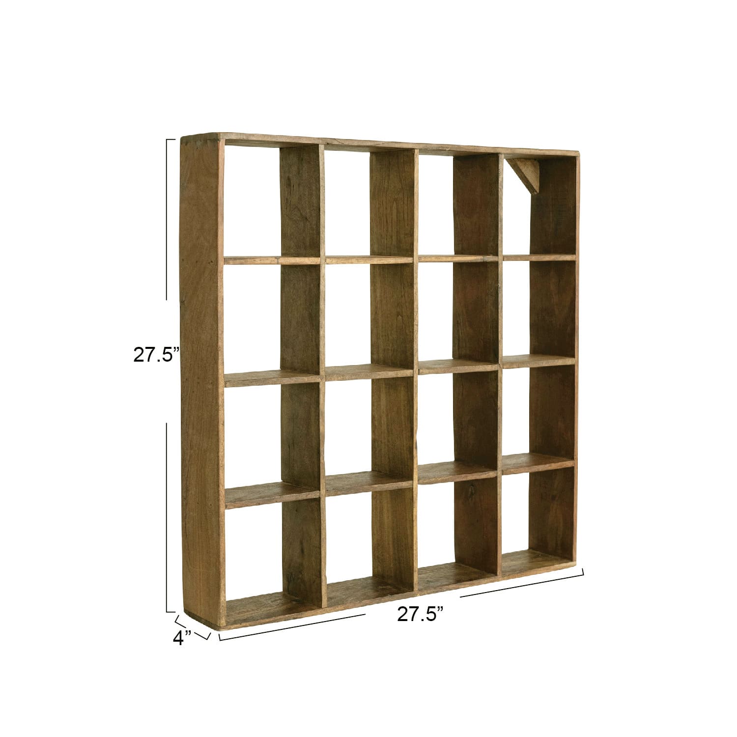 Hello Honey® 28" Square Walnut Finish Reclaimed Wood Shelf with 16 Compartments