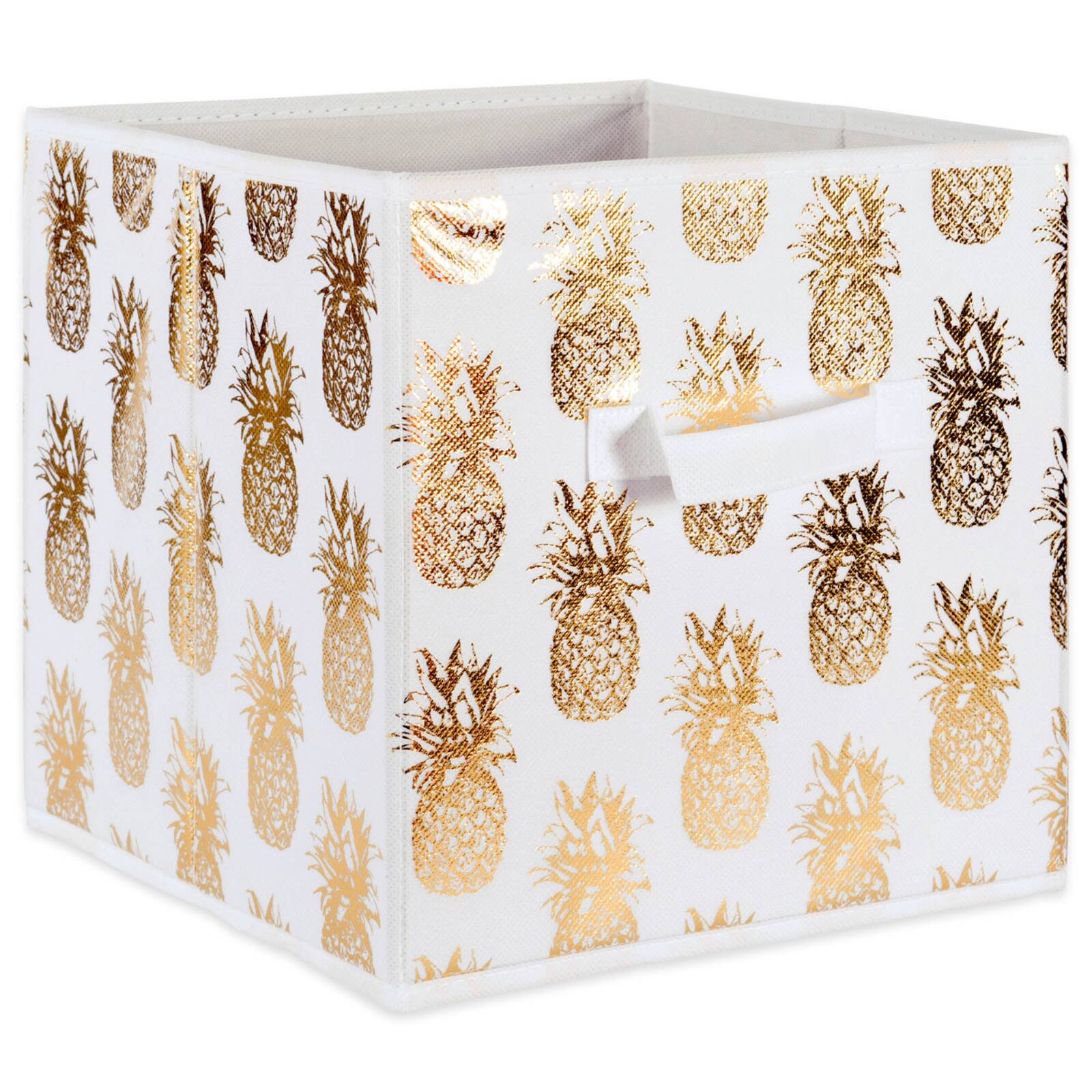 DII&#xAE; 11&#x22; Nonwoven Polyester White &#x26; Gold Pineapple Storage Cube, 2ct.