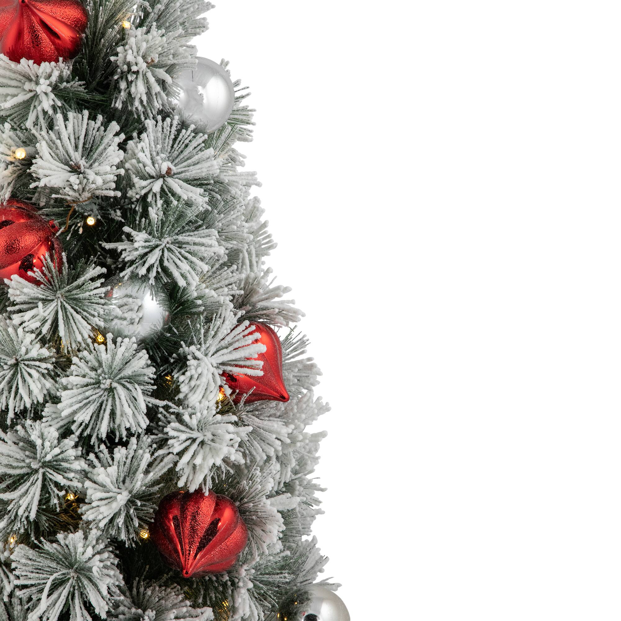 2ft. Pre-Lit Potted Snowy Bristle Pine Artificial Christmas Tree, Warm White LED Lights