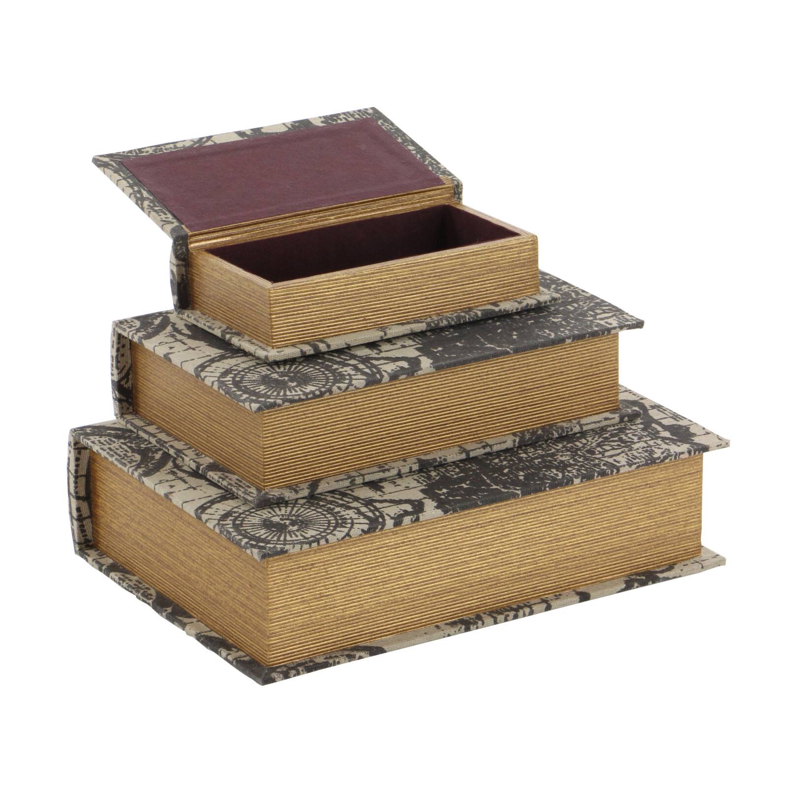 World Map Wooden Traditional Book Box Set
