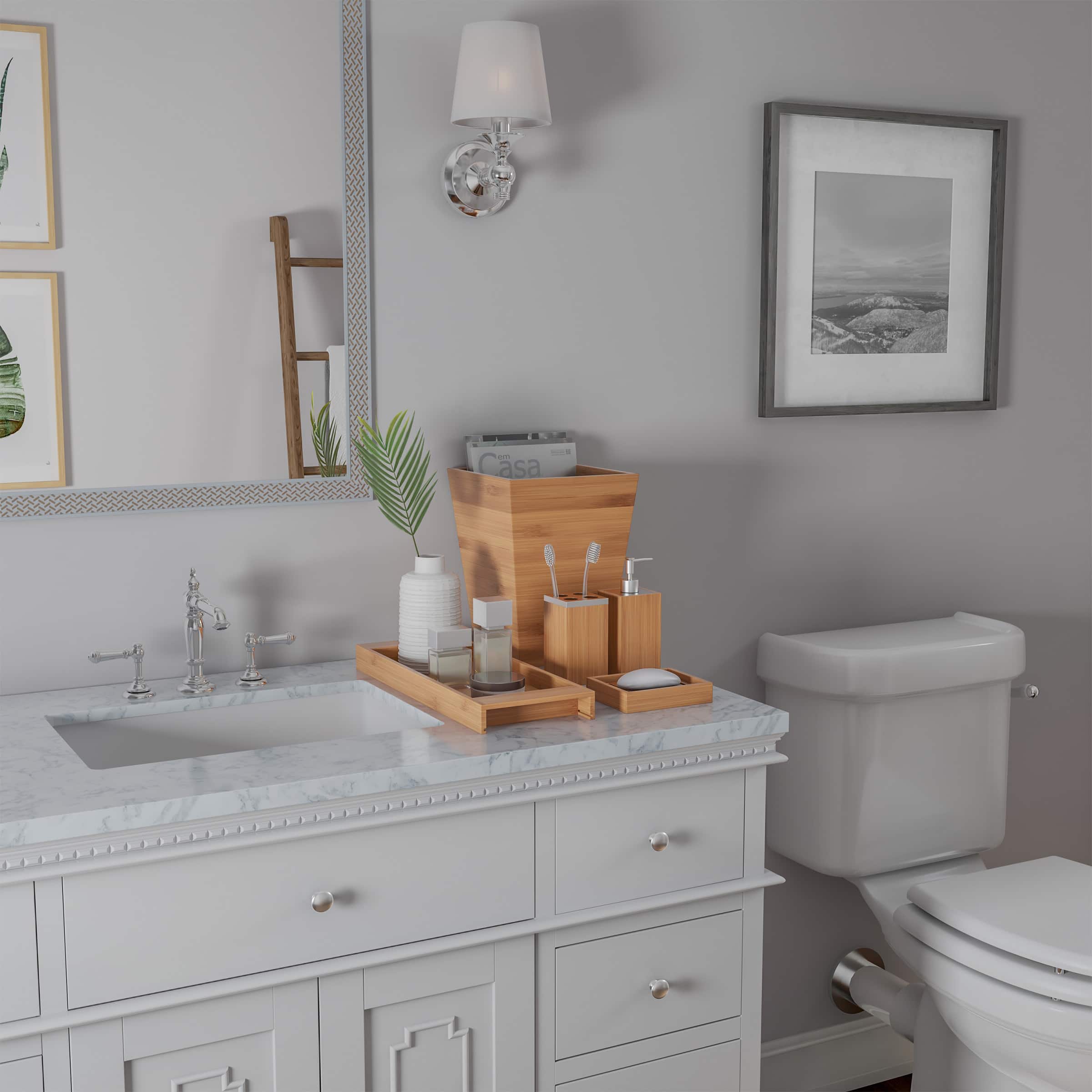 Hastings Home Bamboo Bathroom Accessories Set