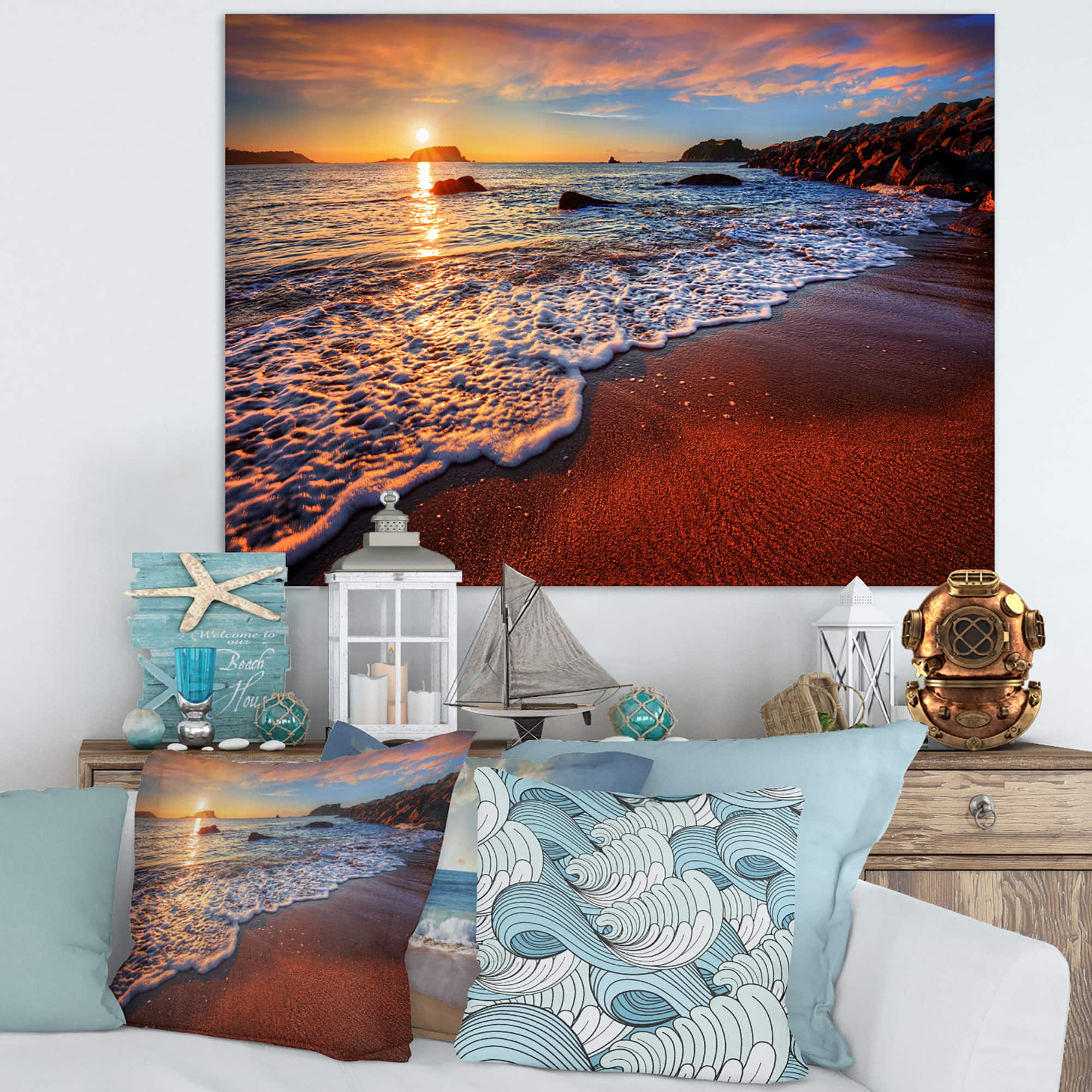 Designart - Stunning Ocean Beach at Sunset - Seashore Canvas Art Print