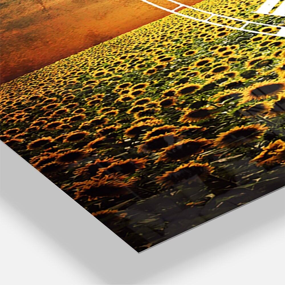 Designart Beauty Sunset Over Sunflowers Field Multipanel Wall Clock