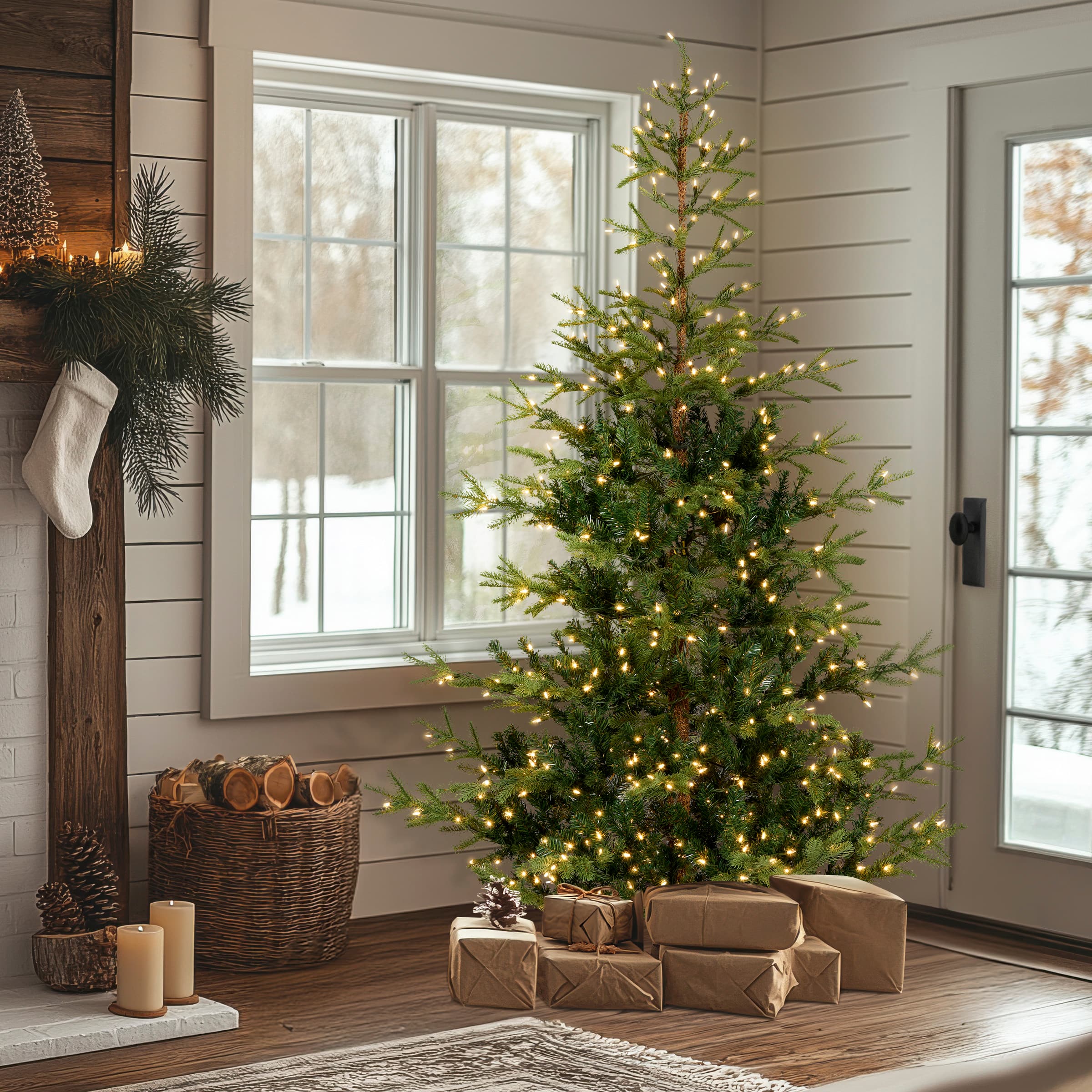 6.5ft. Pre-Lit Feel-Real&#xAE; Norwegian Spruce Artificial Christmas Tree, Clear Lights