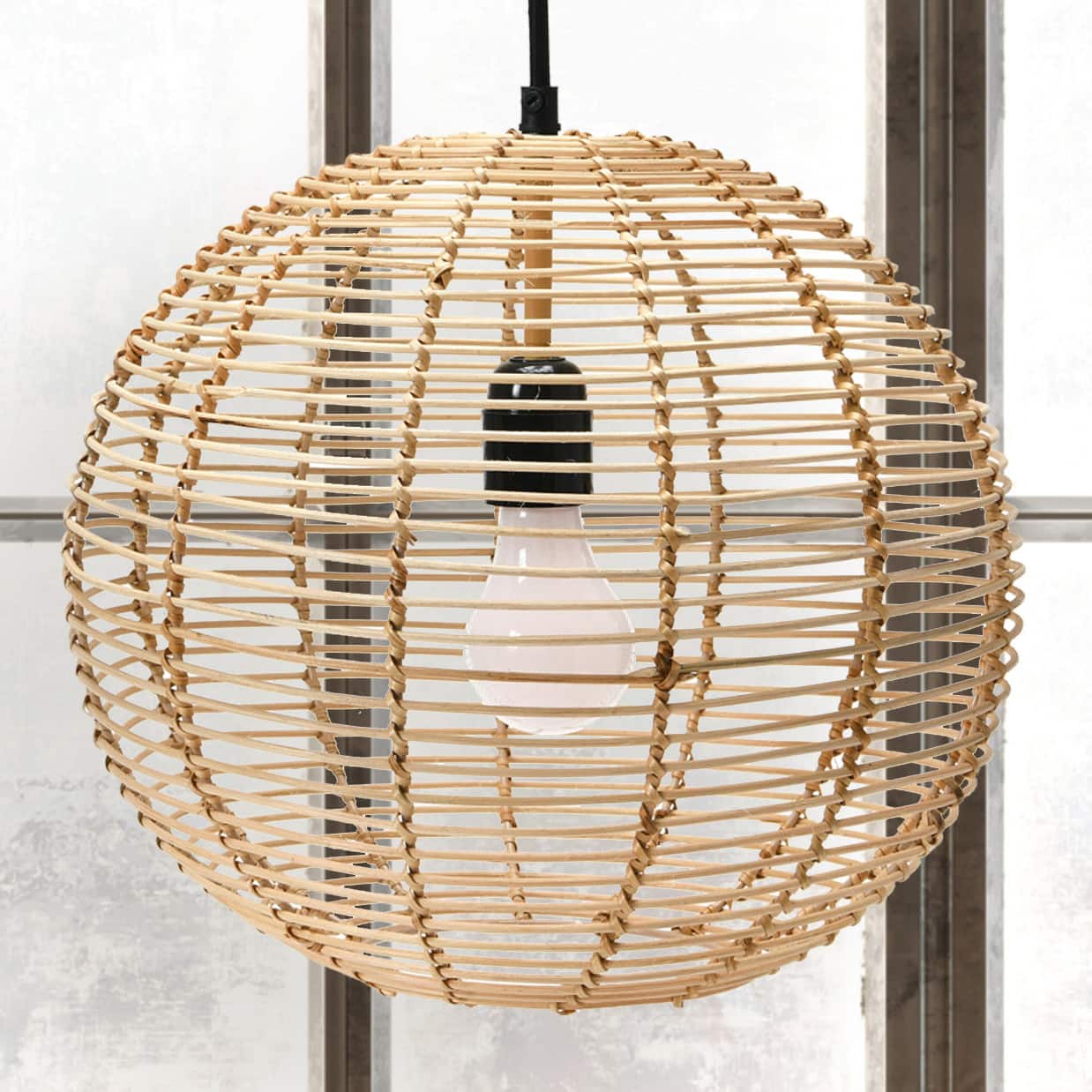 Hello Honey&#xAE; Modern Boho Handwoven Rattan Globe Pendant Light