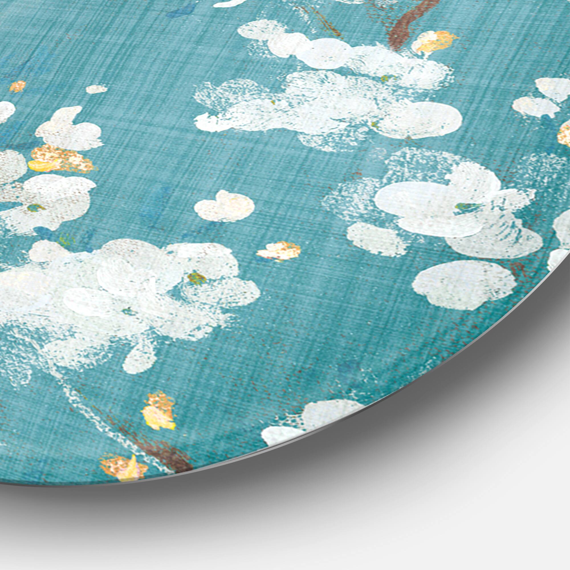 Designart - Blue Cherry Blossoms I - Farmhouse Metal Circle Wall Art