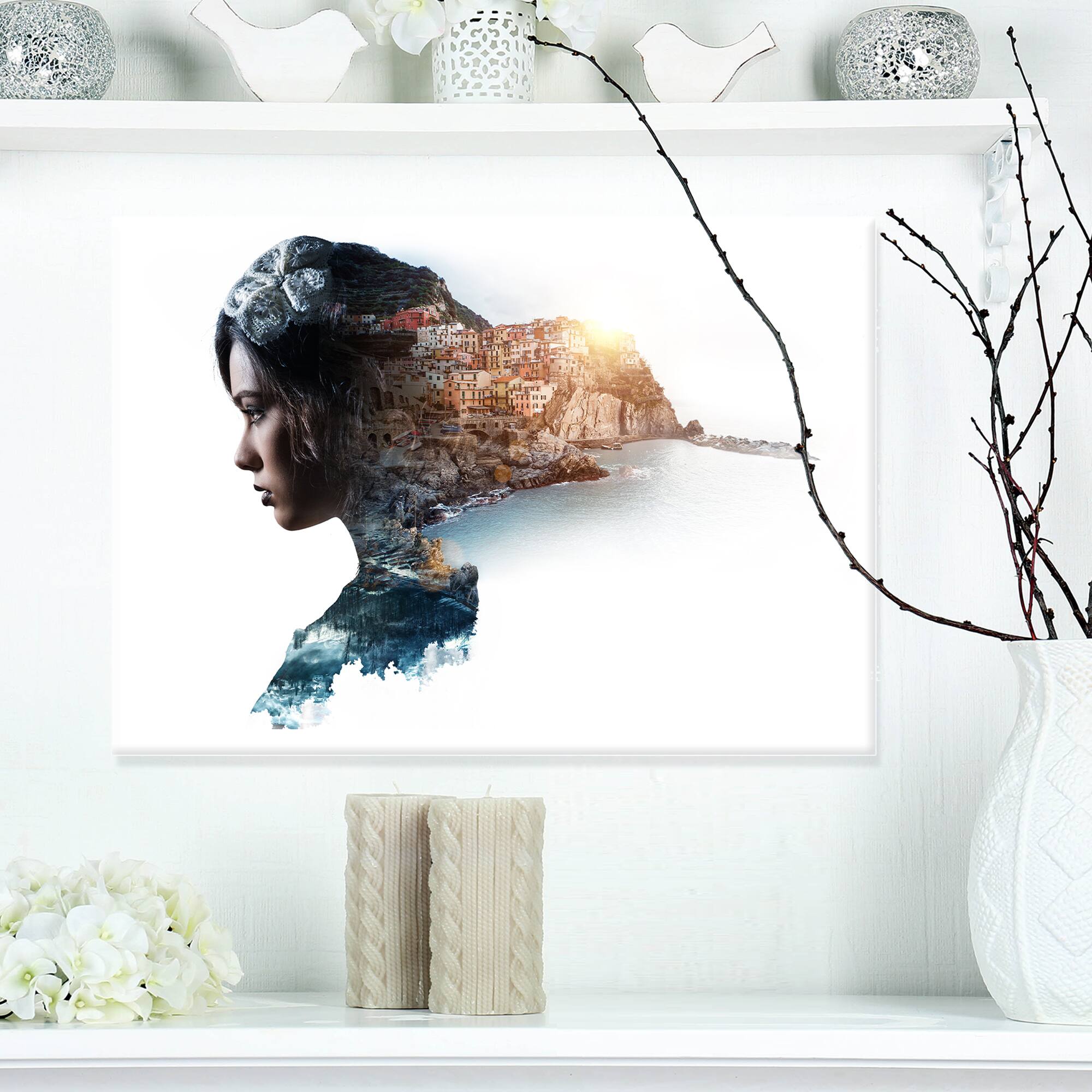Designart - Double Exposure Woman Portrait - Portrait Canvas Art Print