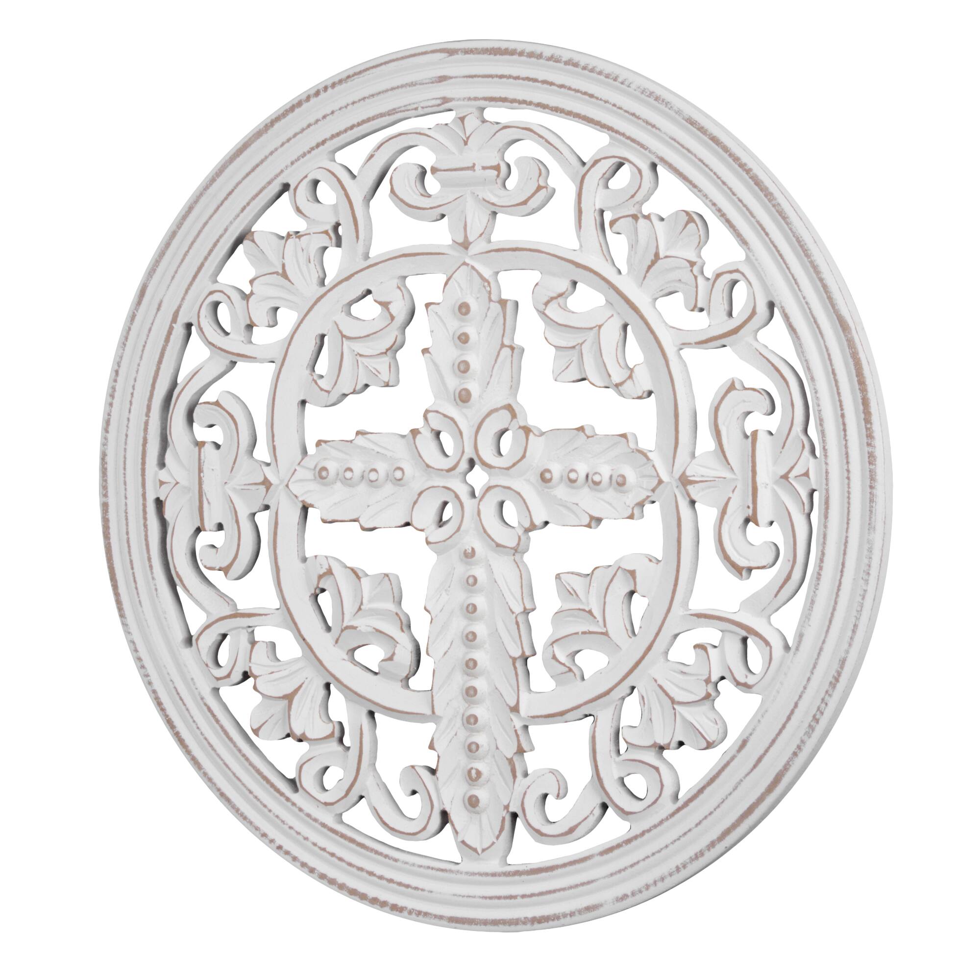 American Art D&#xE9;cor&#x2122; 16&#x22; White Arabesque and Cross Wall Medallion Home D&#xE9;cor