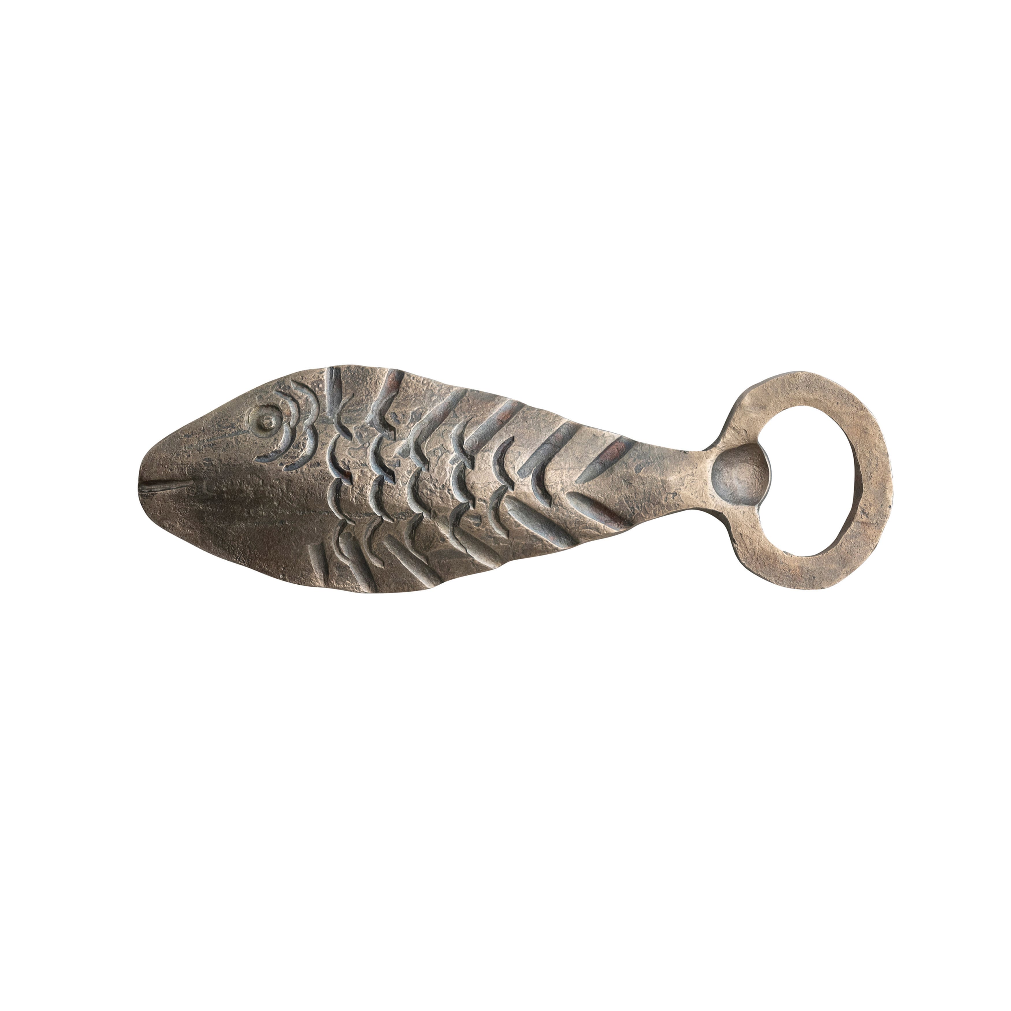 6&#x22; Antique Gold Coastal Metal Fish Shaped Bottle Opener
