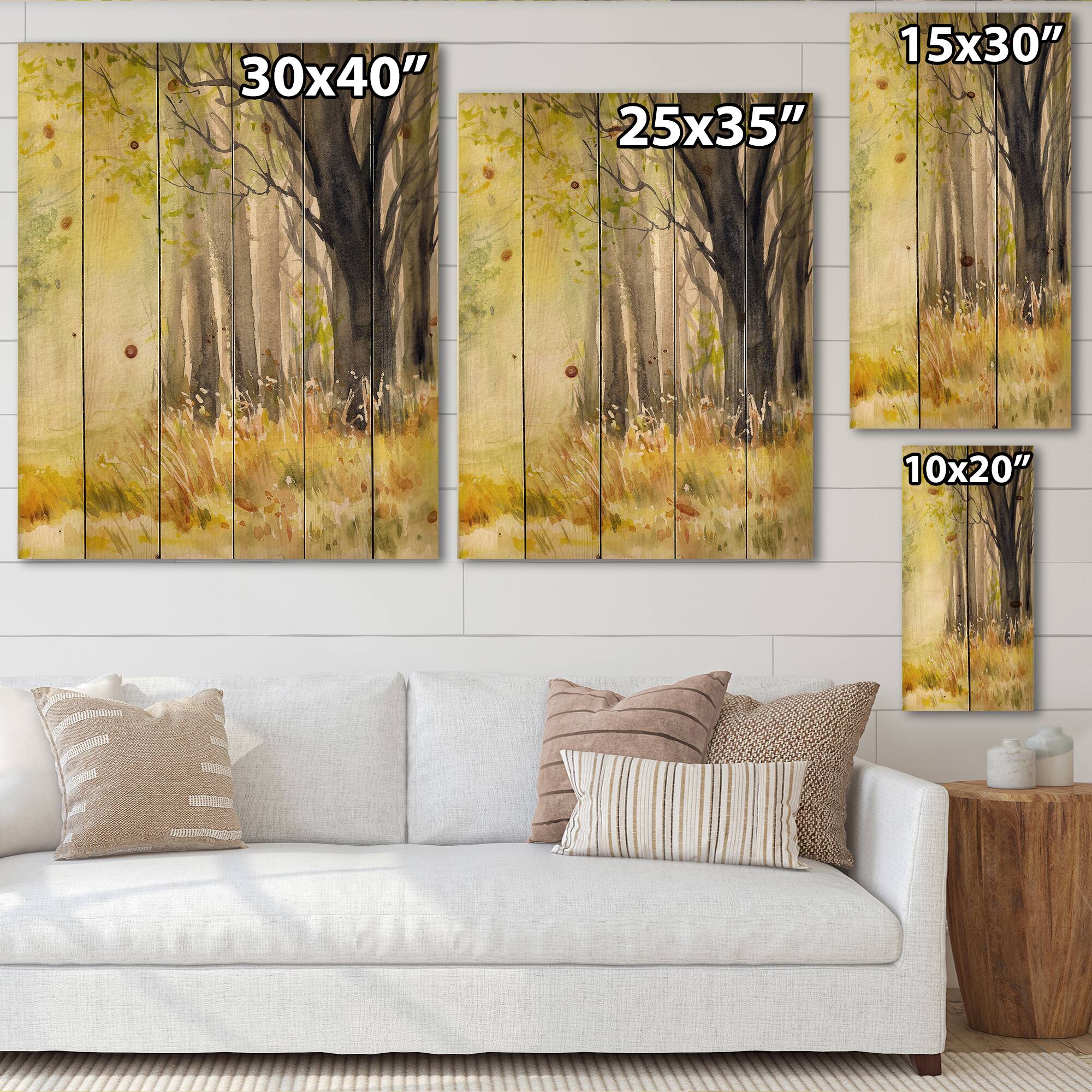 Designart - Bright Sunshine Through The Forest Trees II - Traditional Print on Natural Pine Wood