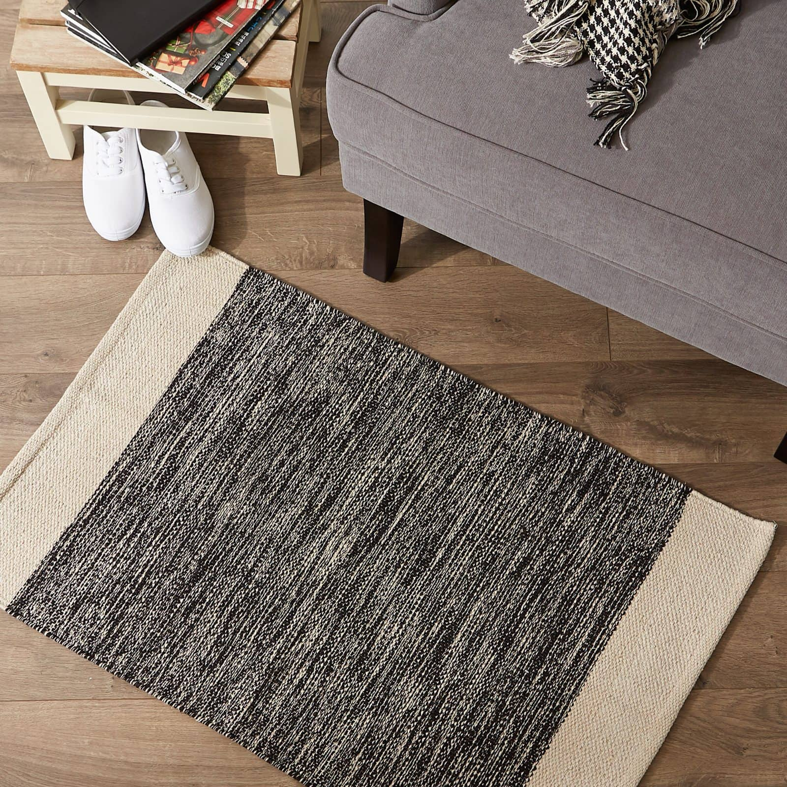 DII&#xAE; Black Variegated Border Hand-Loomed Rug, 2ft. x 3ft.