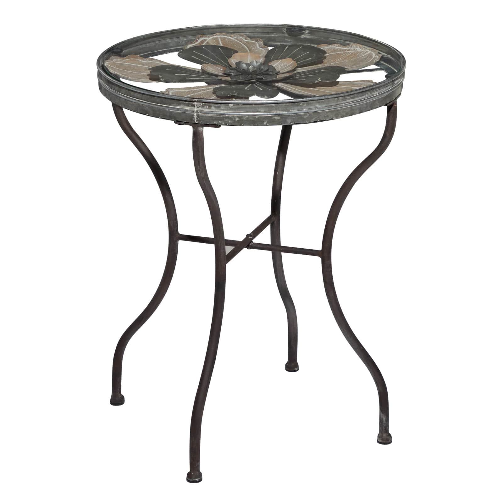 24" Silver Metal Flower Top End Table