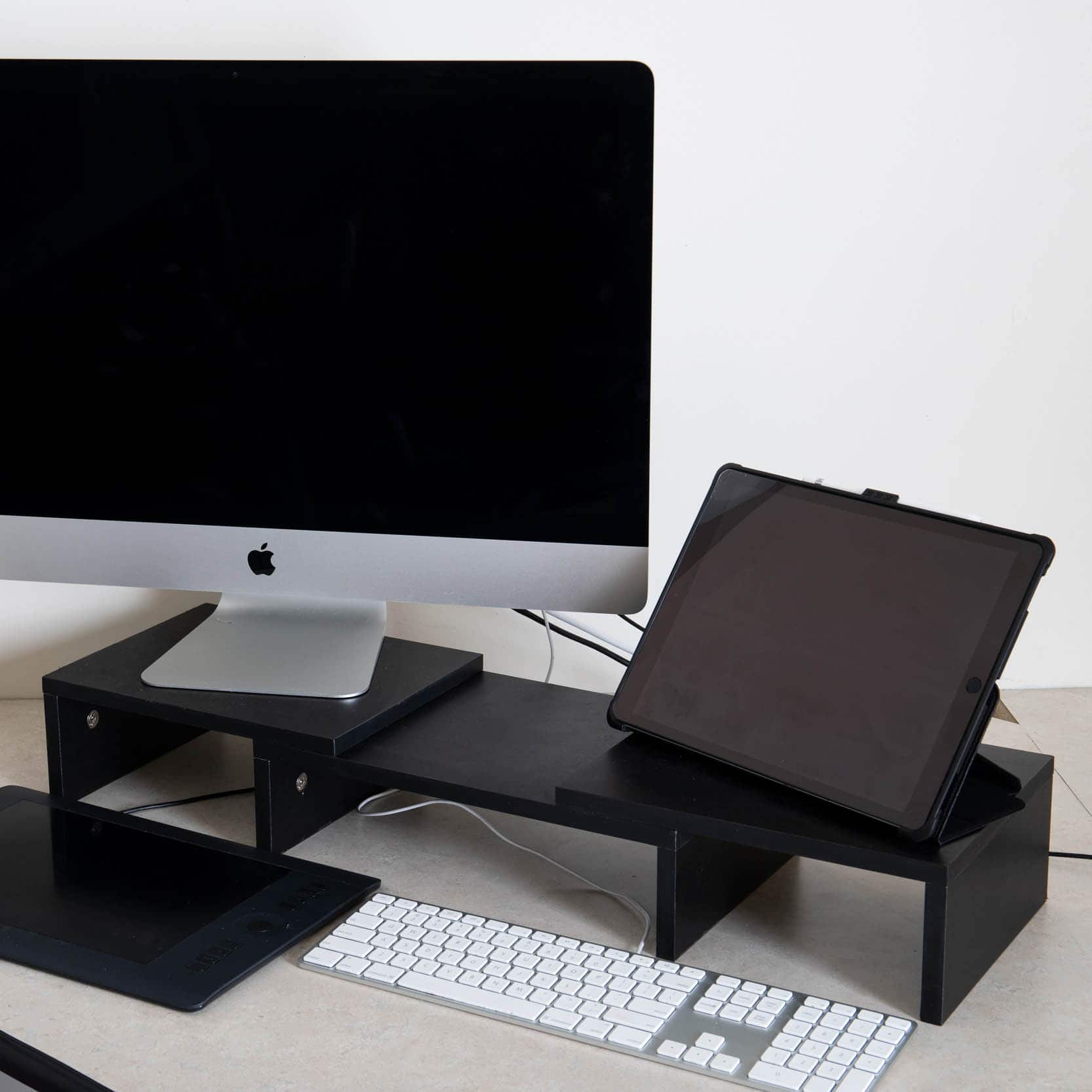 Mind Reader Black Adjustable 2 Tier Dual Monitor Riser