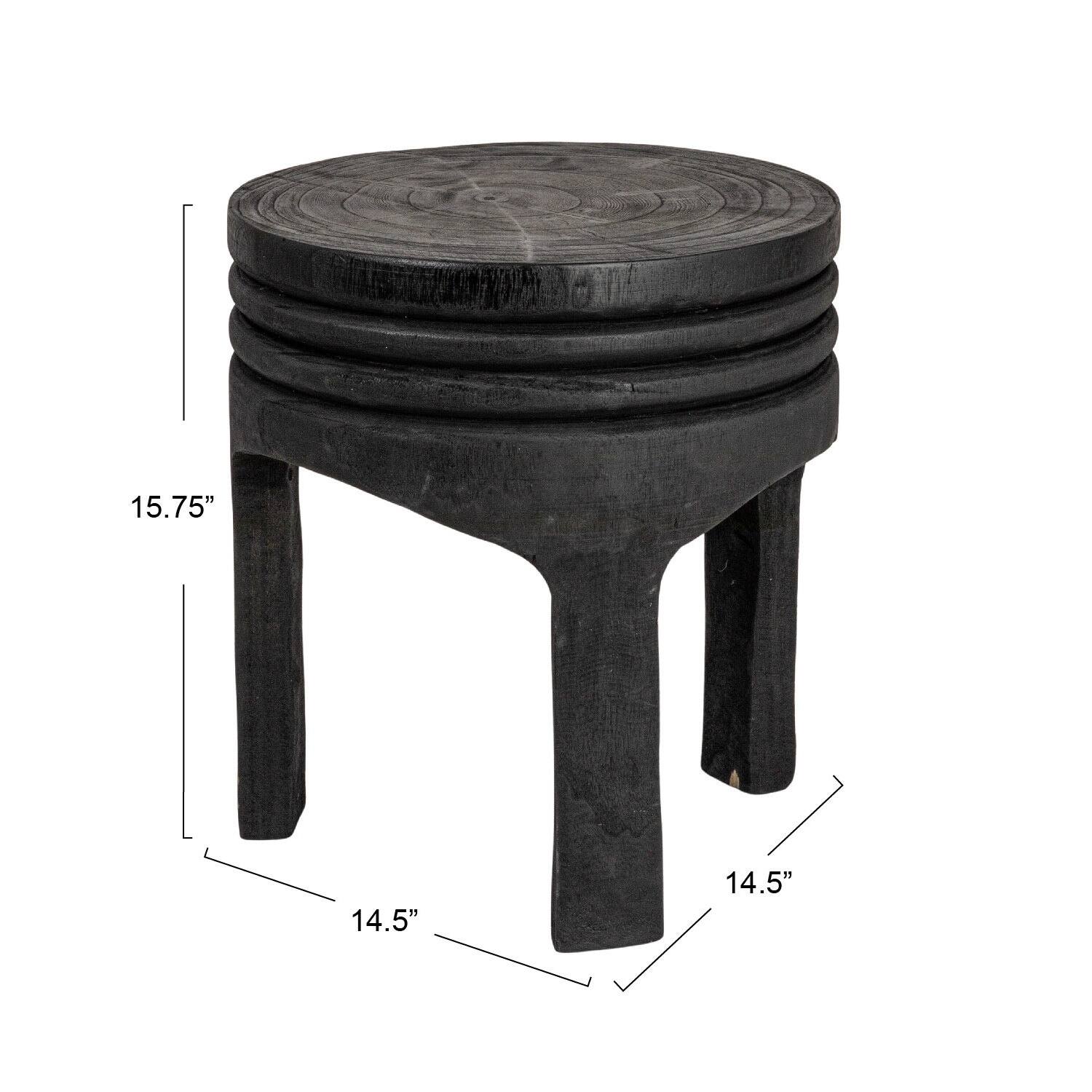 Hello Honey® 15.8" Round Paulownia Wood Carved Stool