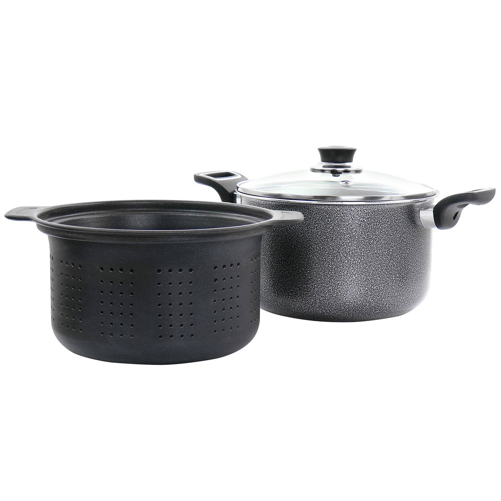 Oster Clairborne 3-Piece Charcoal Gray Aluminum Nonstick Pasta Pot with Lid