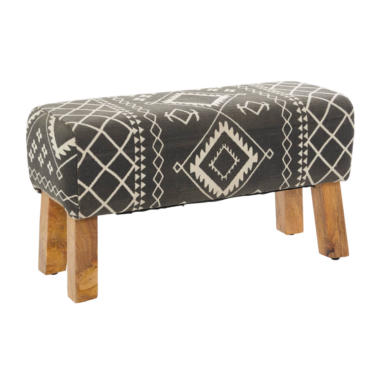 33&#x22; Black Wood Tribal Bench with Wood Legs