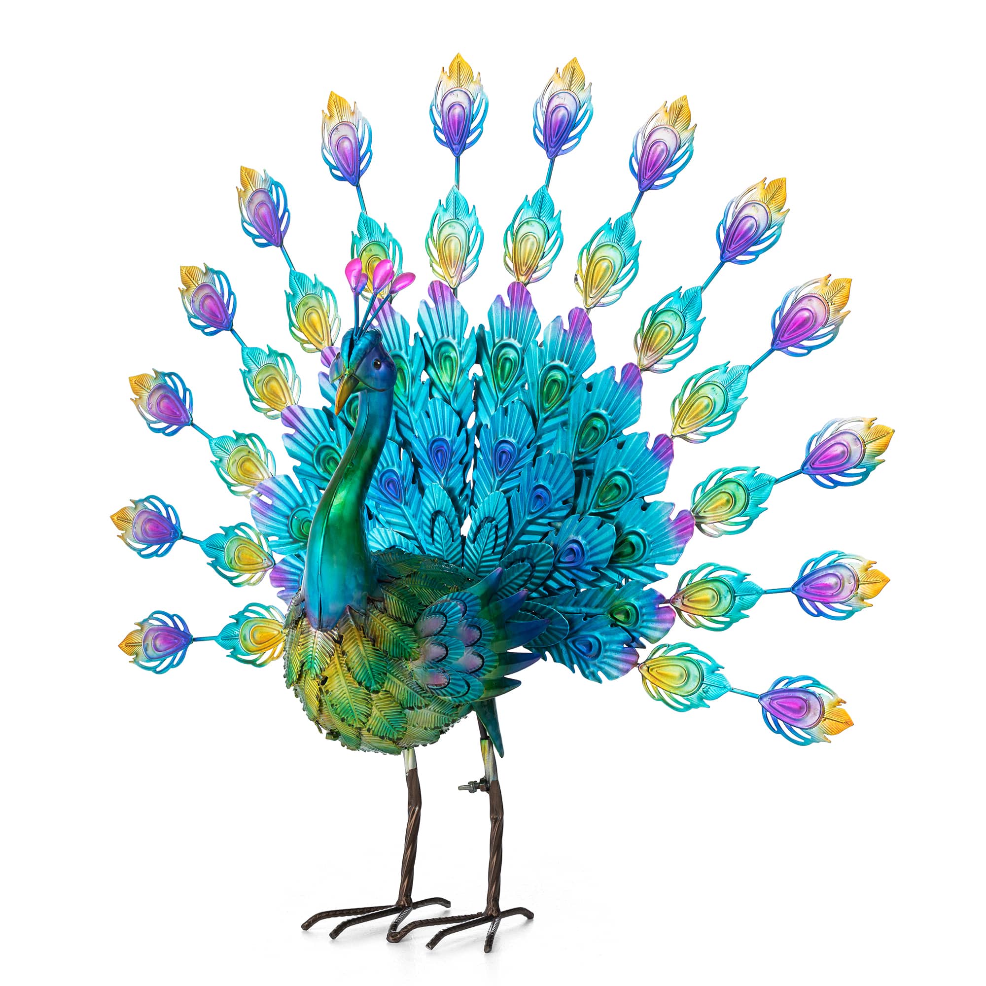 Glitzhome&#xAE; 28.75&#x22; Metal Tail Spread Peacock Garden Statue with Stakes