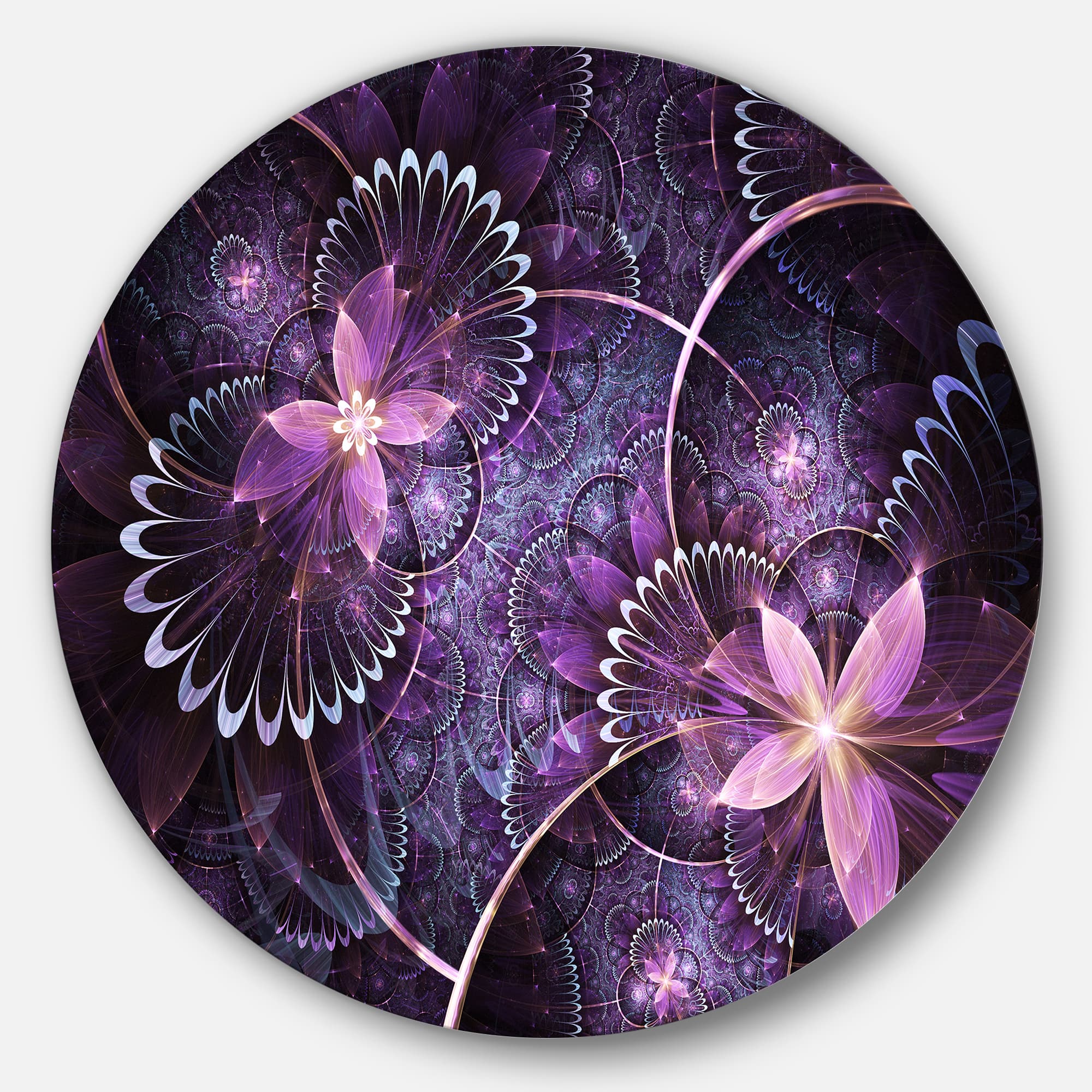 Designart - Fractal Flower Soft Purple Digital Art' Large Flower Metal Circle Wall Art