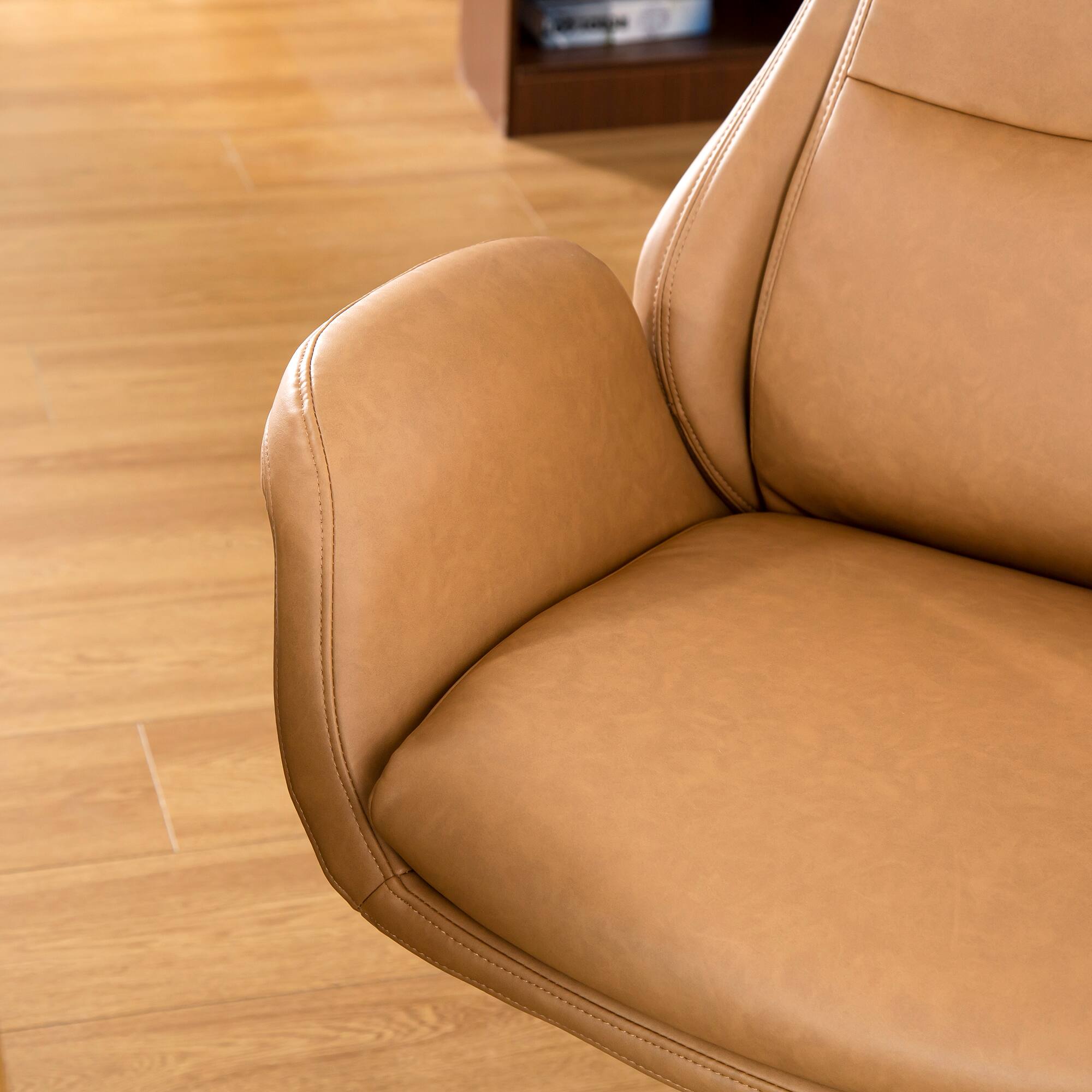 Glitzhome&#xAE; Mid-Century Modern Faux Leather Adjustable High Back Swivel Office Chair
