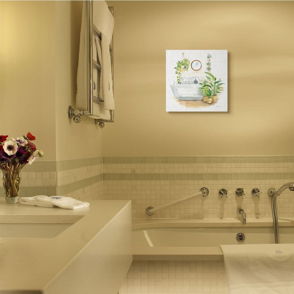 Stupell Industries Serene Bathroom Interior with Greenery Plants Painting Canvas Wall Art