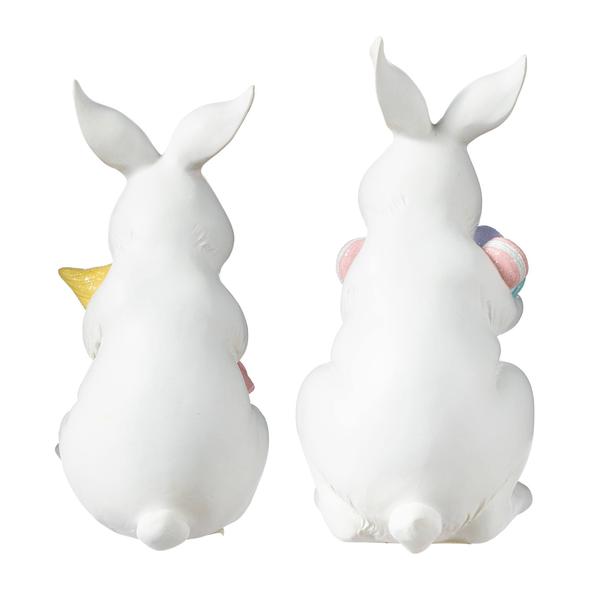 Glitzhome® Set of 2 Easter Resin Bunny Holding Macaron Table Decor