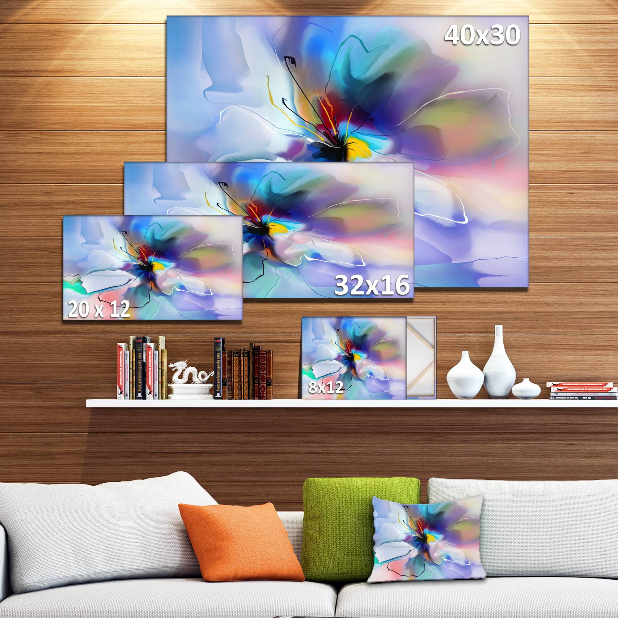 Designart - Abstract Creative Blue Flower - Extra Large Floral Wall Art