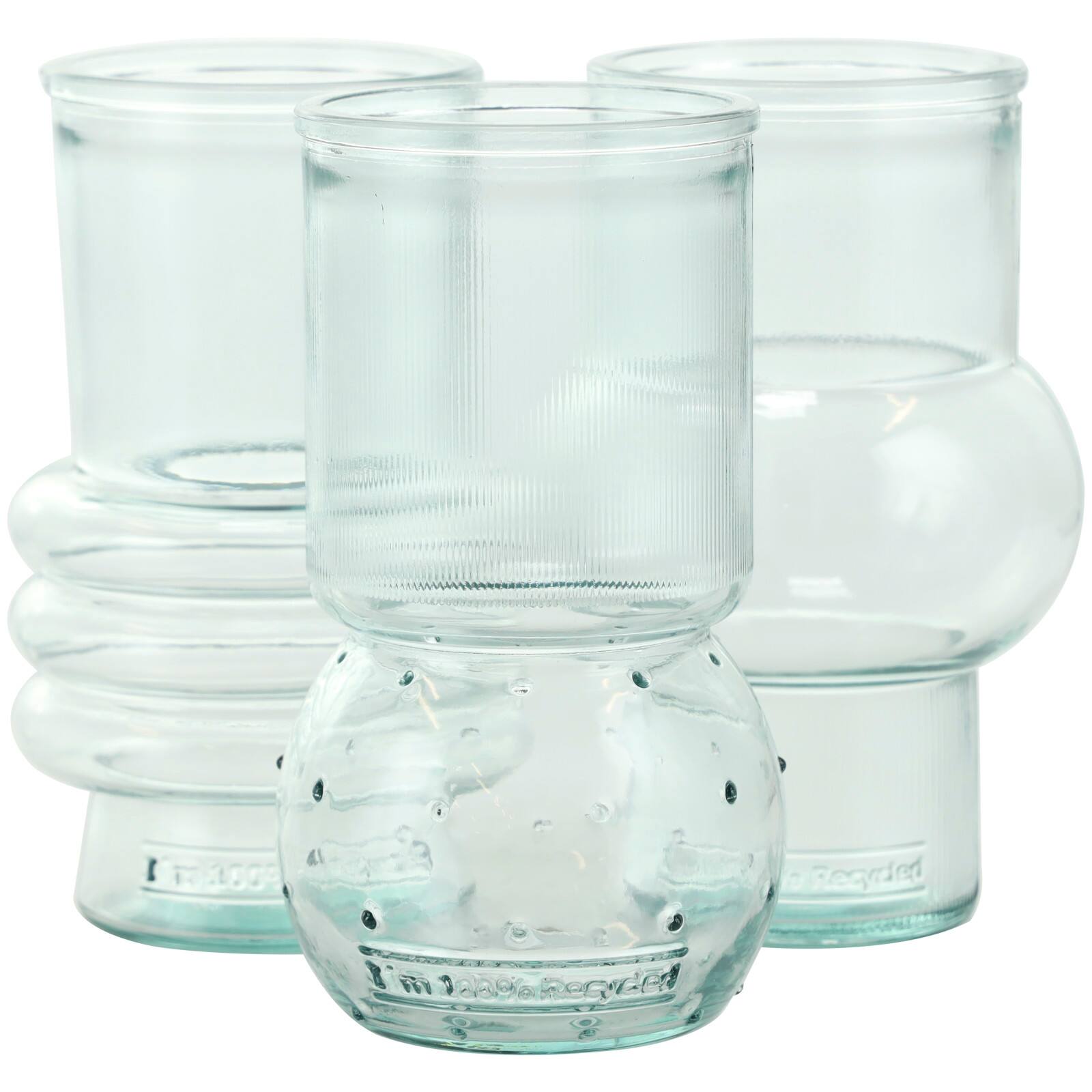 Clear Small Bubble Ribbed Recycled Glass Vase Set