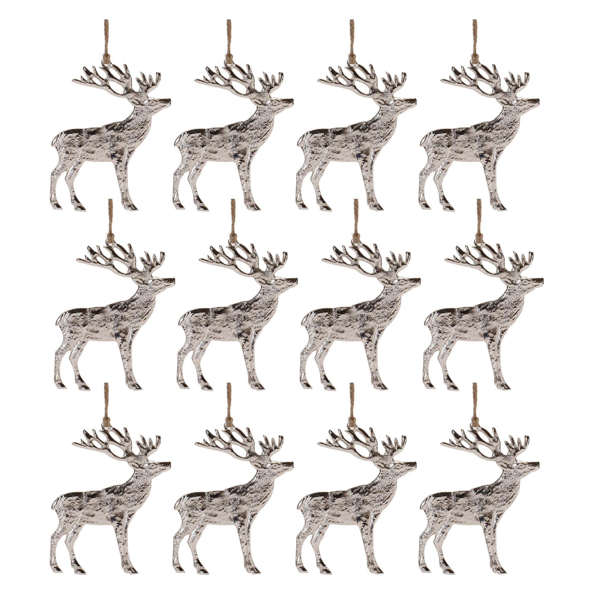 5&#x22; Rustic Silver Metal Deer Ornaments, 12ct.