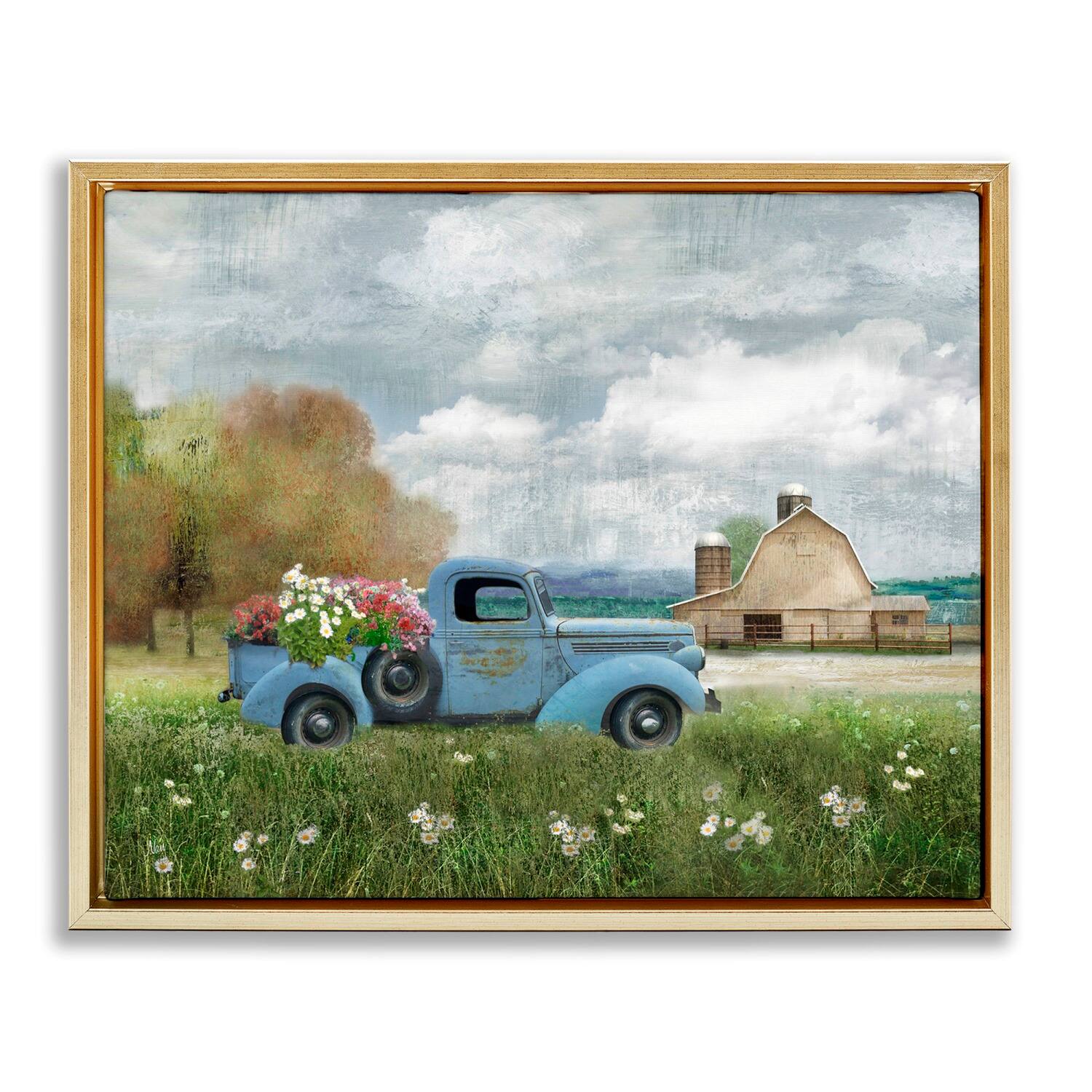 Stupell Industries Vintage Blue Truck in Meadow Floater Framed Art in Gold | 31" x 25" | Michaels&reg;