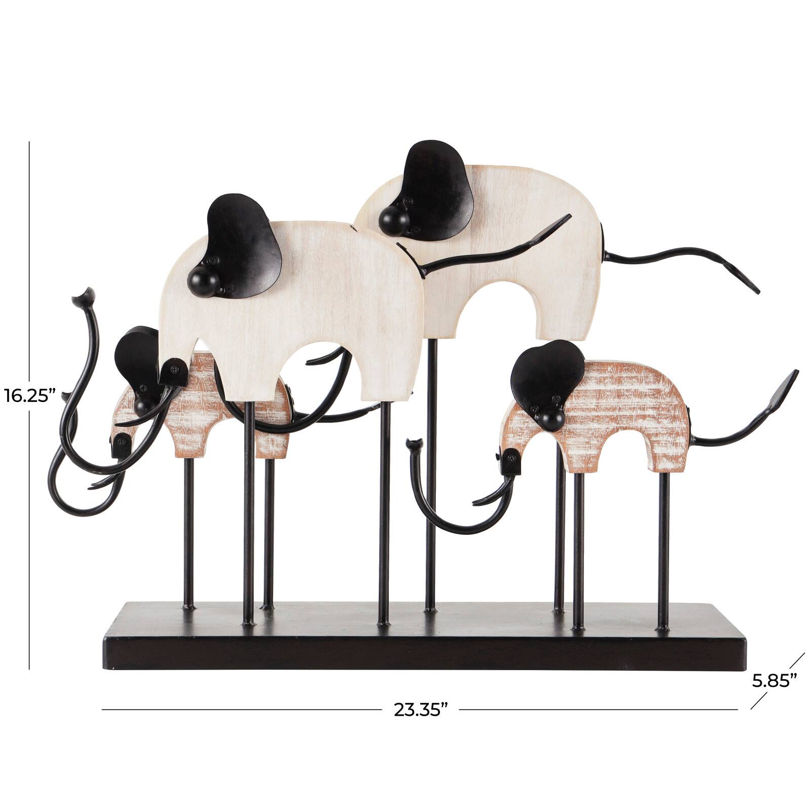 23&#x22; Black &#x26; White Metal Elephant Overlapping Sculpture