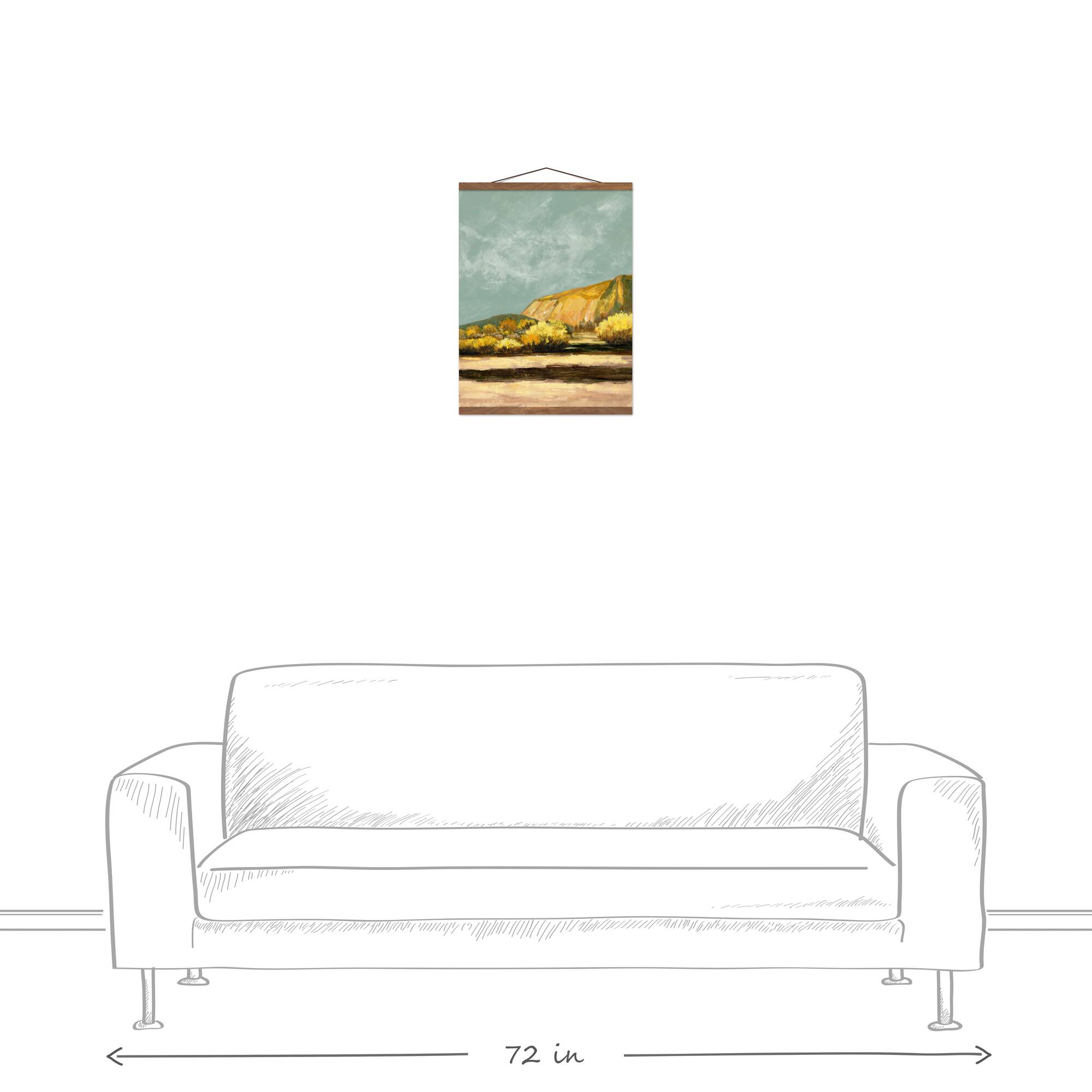 Golden Mountain Landscape Teak Hanging Canvas