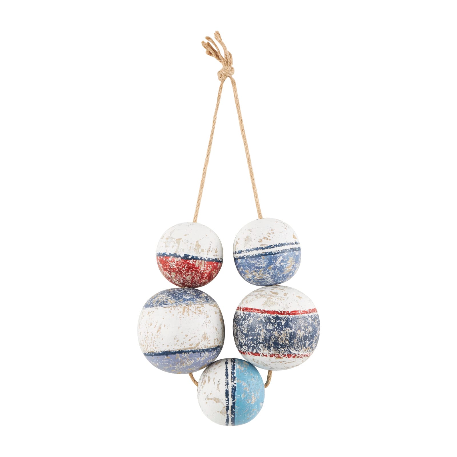 Multicolor Handmade Distressed 5 Strung Wooden Buoy Hung Wall Décor