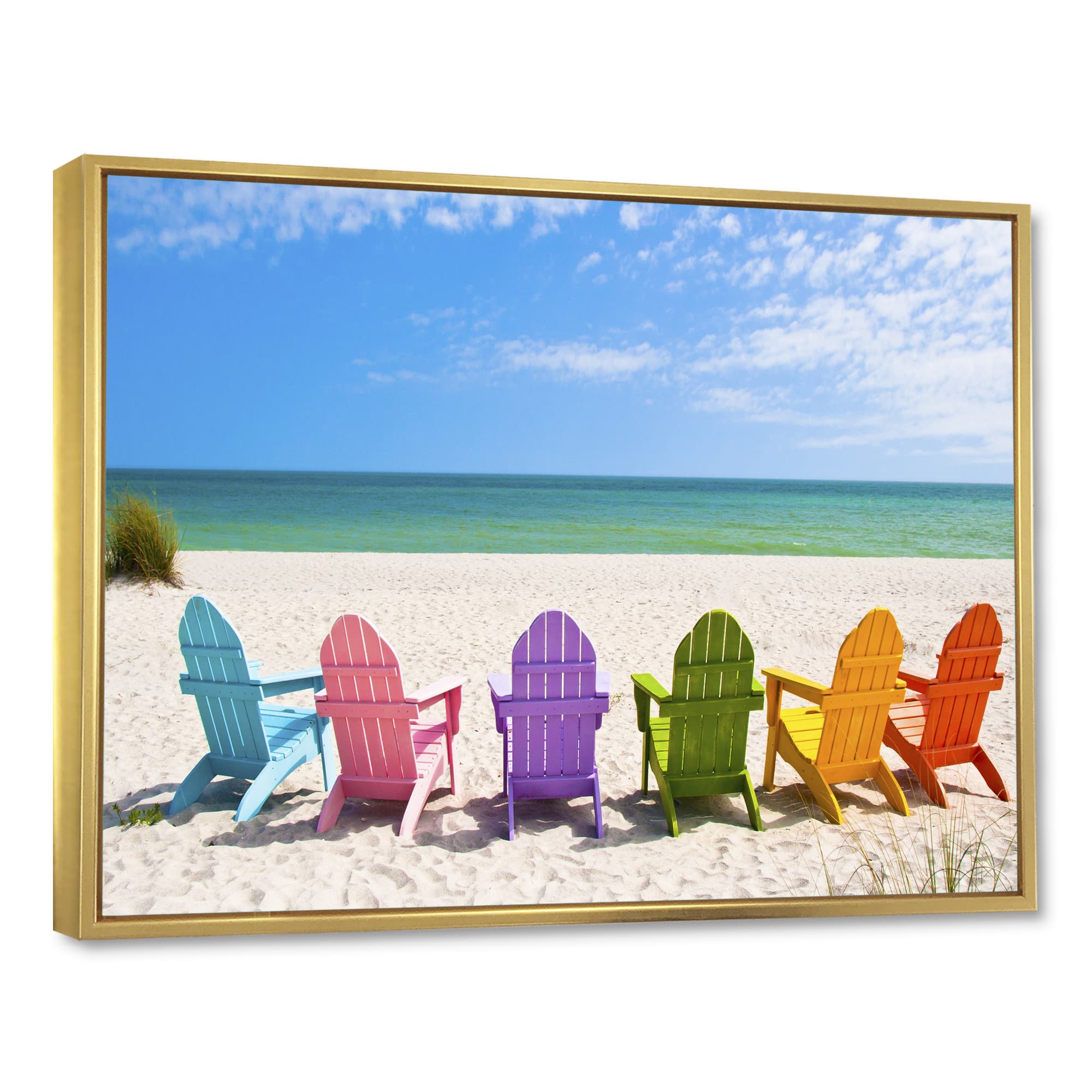 Designart - Adirondack Beach Chairs - Seashore Photo Framed Canvas Art Print