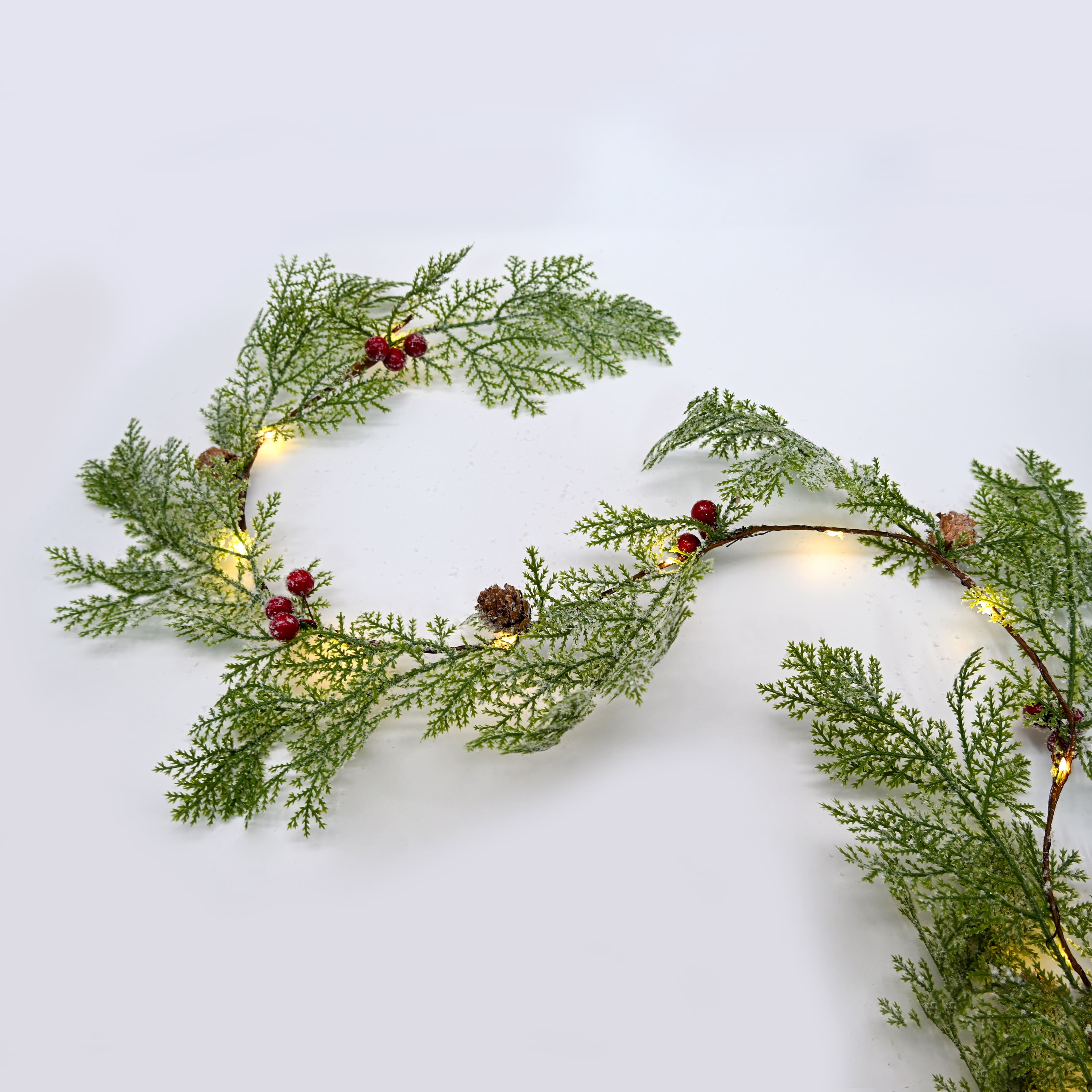 18ct. Warm White LED Pinecone &#x26; Red Berry Garland String Lights by Ashland&#xAE;