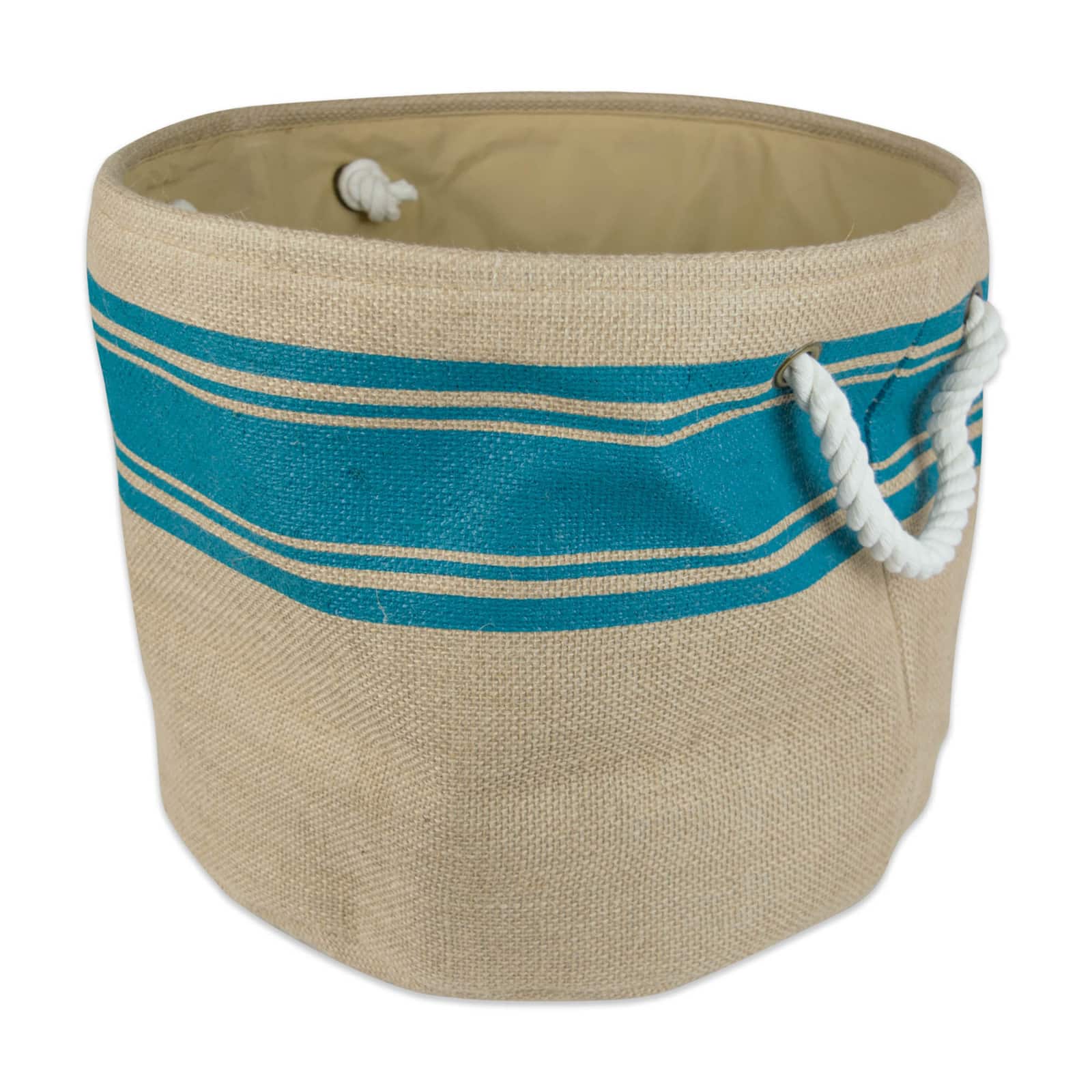DII® 15" Border Teal Round Burlap Bin