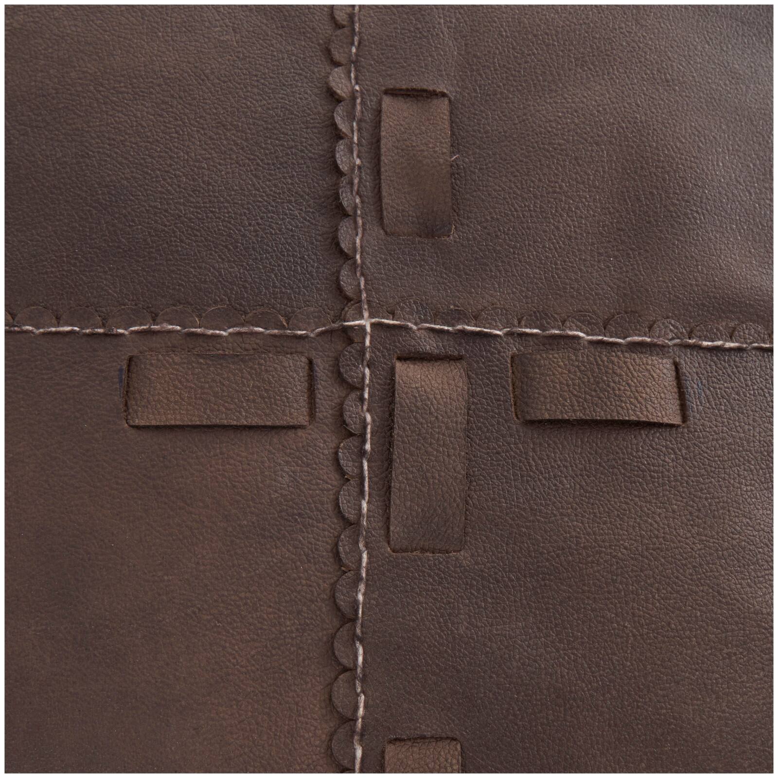 22&#x22; Leather Pouf with Woven Straps &#x26; Handles