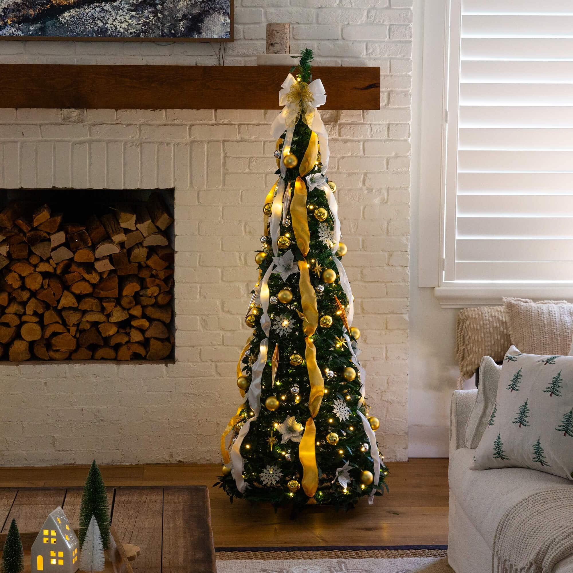 6ft. Pre-Lit Pop up Pre-decorated Artificial Christmas Tree, Warm White LED Lights