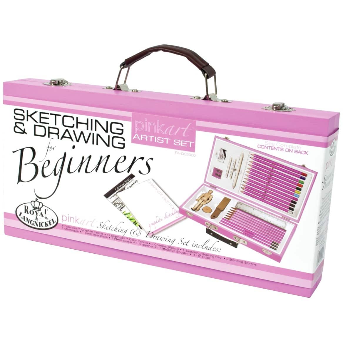 Royal & Langnickel Pink Art Beginner Artist Sketching and Drawing Wood Box  Set