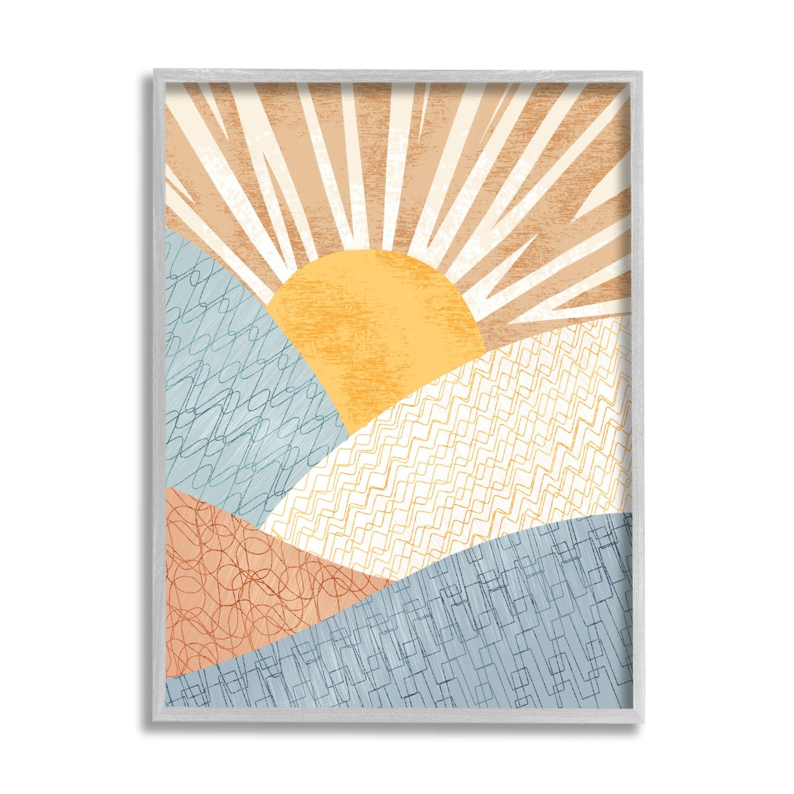 Stupell Industries Kids' Bold Sun Sunrise Rolling Hills Abstract Patterns Framed Wall Art
