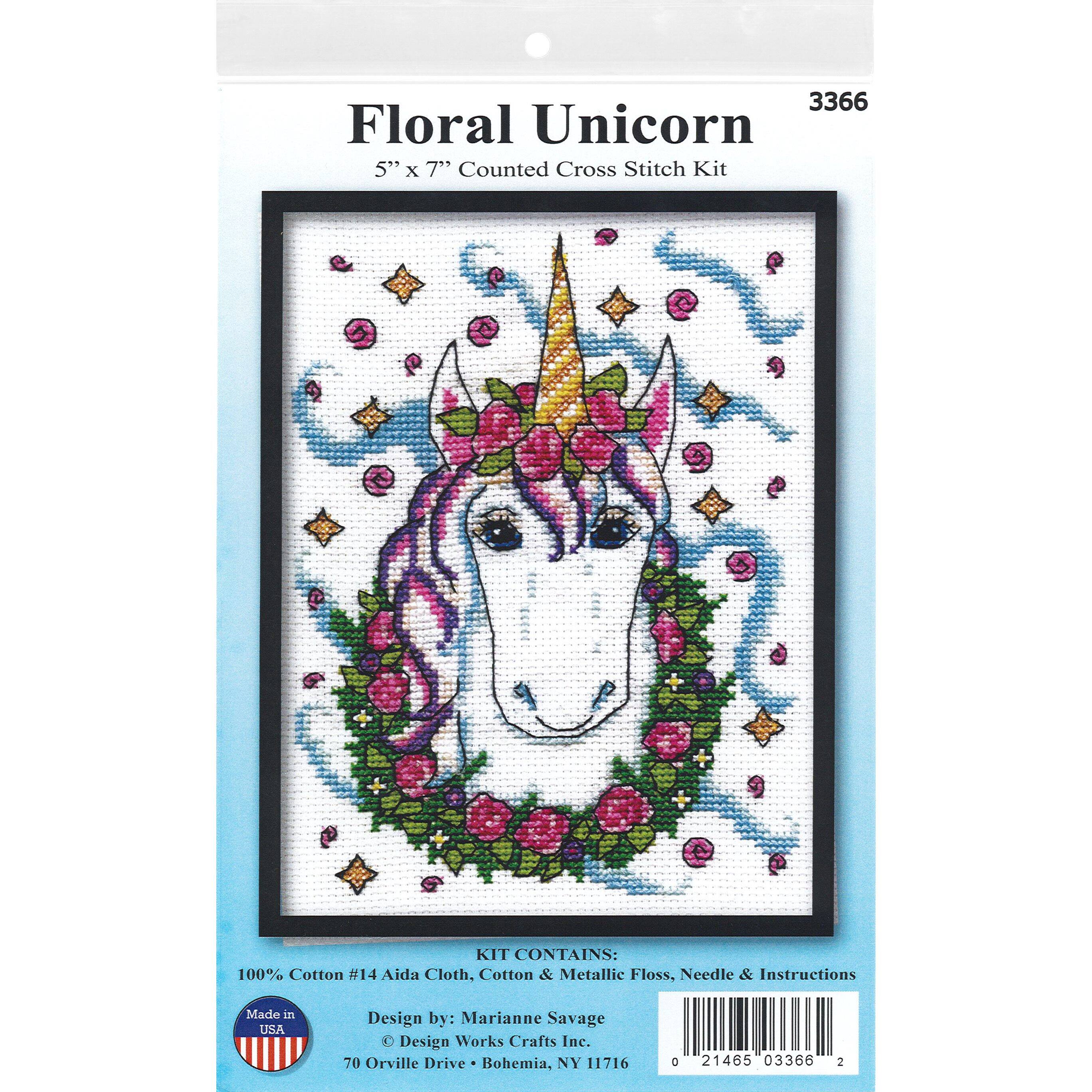 Design Works Floral Unicorn Cross Stitch Kit