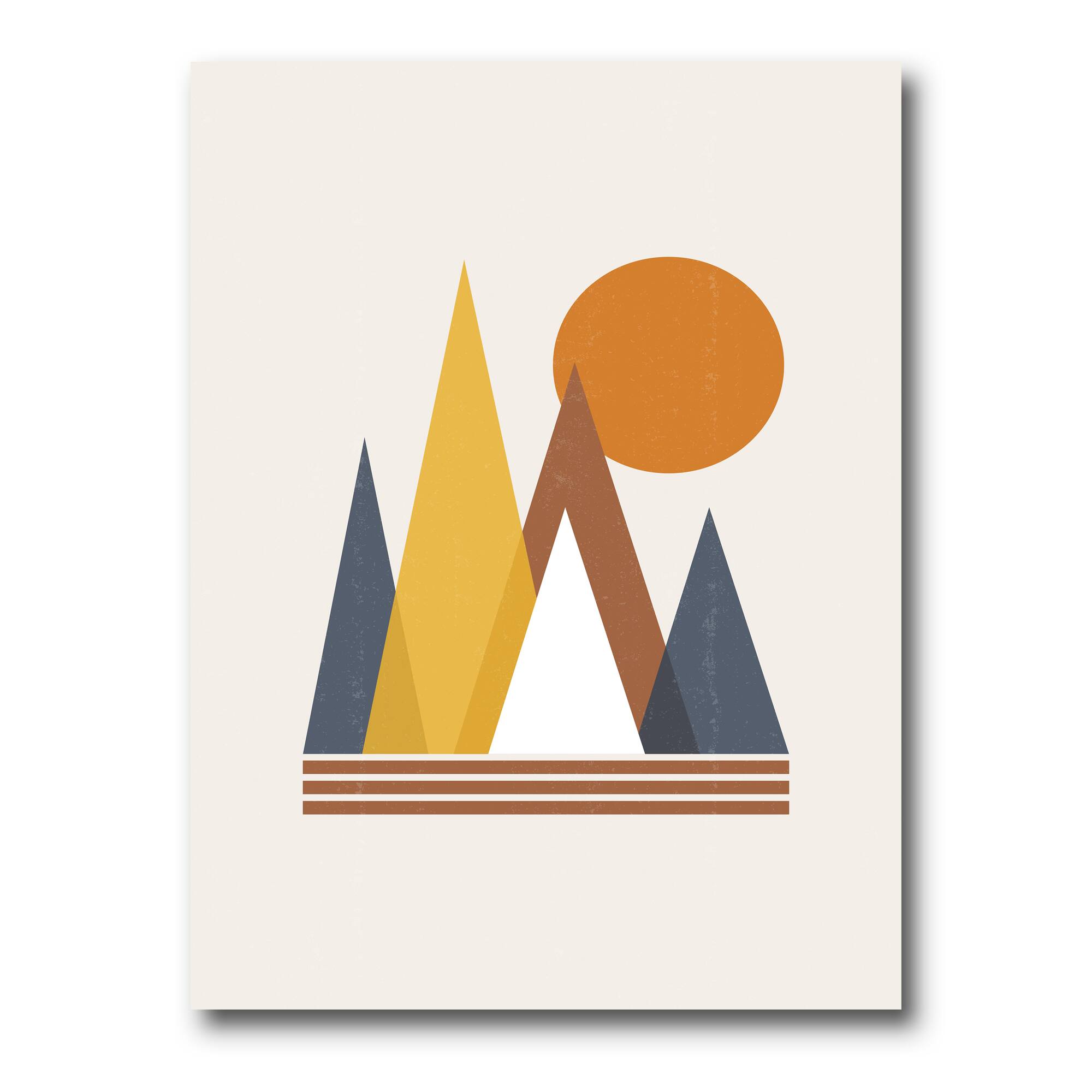 Designart - Mountain Abstract and Sun - Modern Canvas Wall Art Print